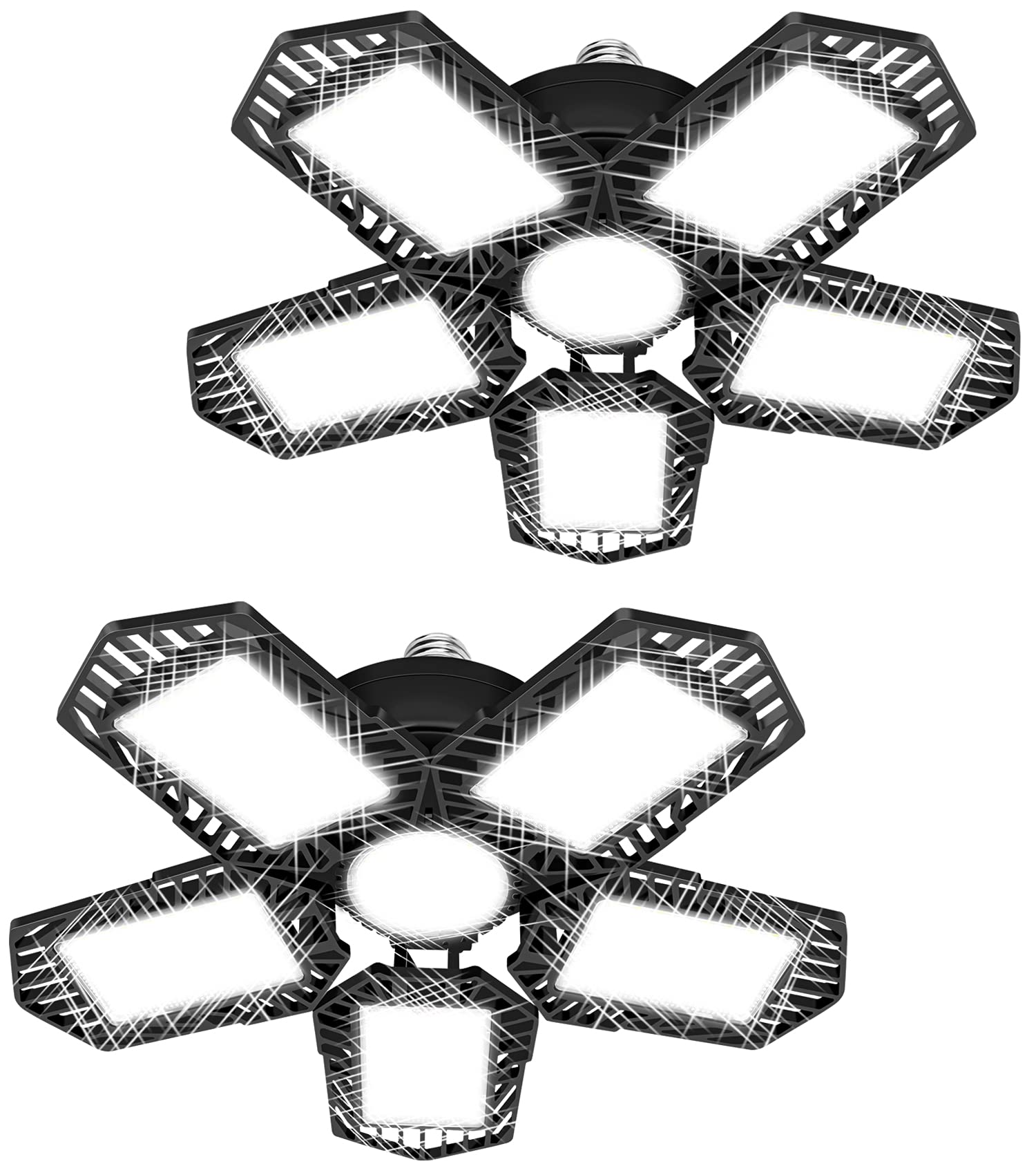 LECLSTAR 2-Pack 160W LED Garage Lights - 16,000LM 6500K Adjustable Ceiling Light with 5 Multi-Position Panels, Easy Installation Shop Lighting for Garage, Workshop, Warehouse & Basement