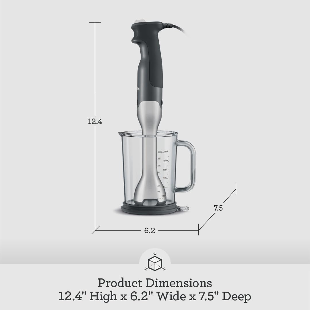 Breville Control Grip Immersion Blender - Powerful 280W Handheld Blender with Brushed Stainless Steel Design - Perfect for Smoothies, Soups, Sauces & Baby Food Prep in Kitchen