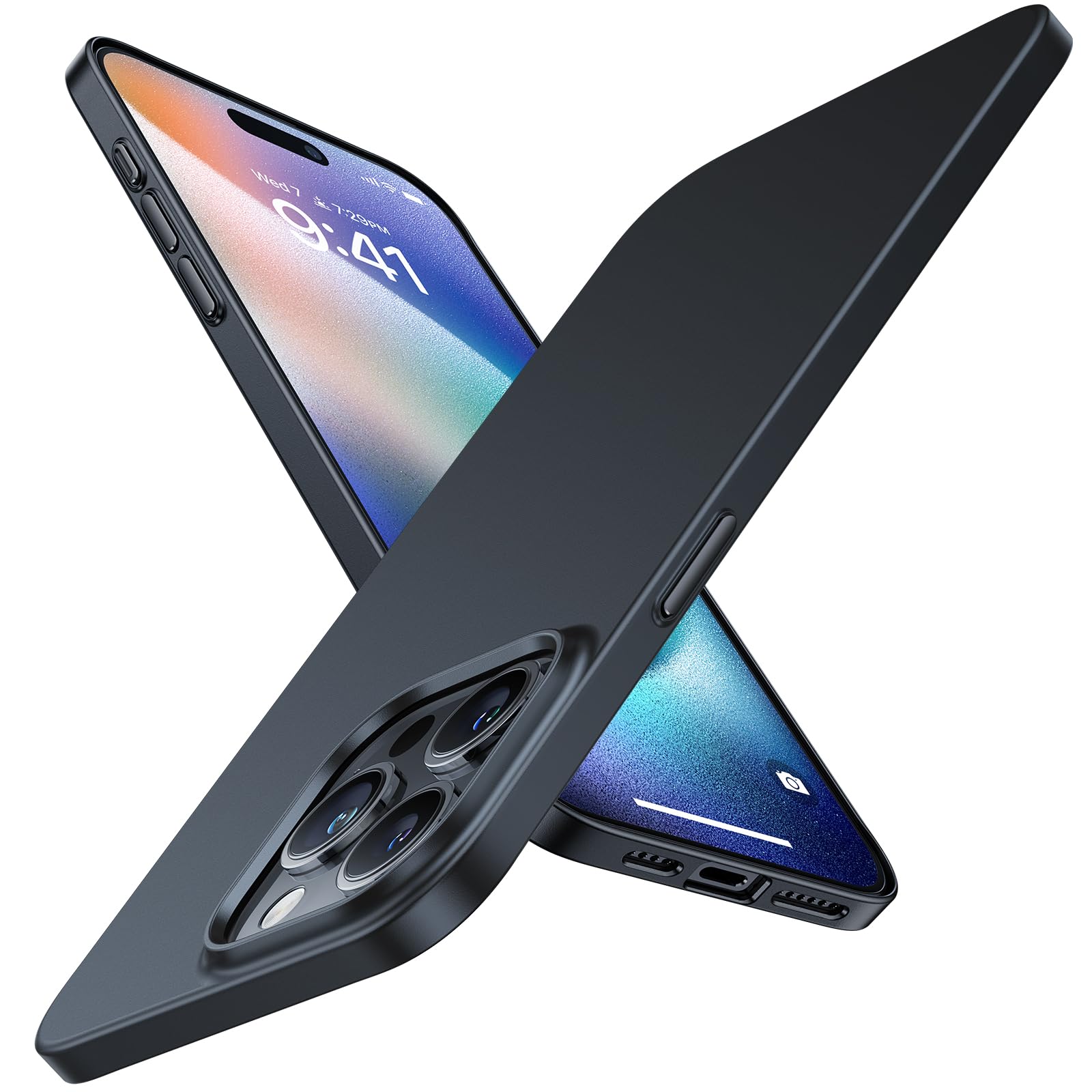 TORRAS Ultra Thin iPhone 15 Pro Case 6.1 Inch - Slim Fit Matte Hard Cover with Velvety Feel, Lightweight & Anti-Scratch Protection - Perfect for Everyday Use, Office & Travel - Black