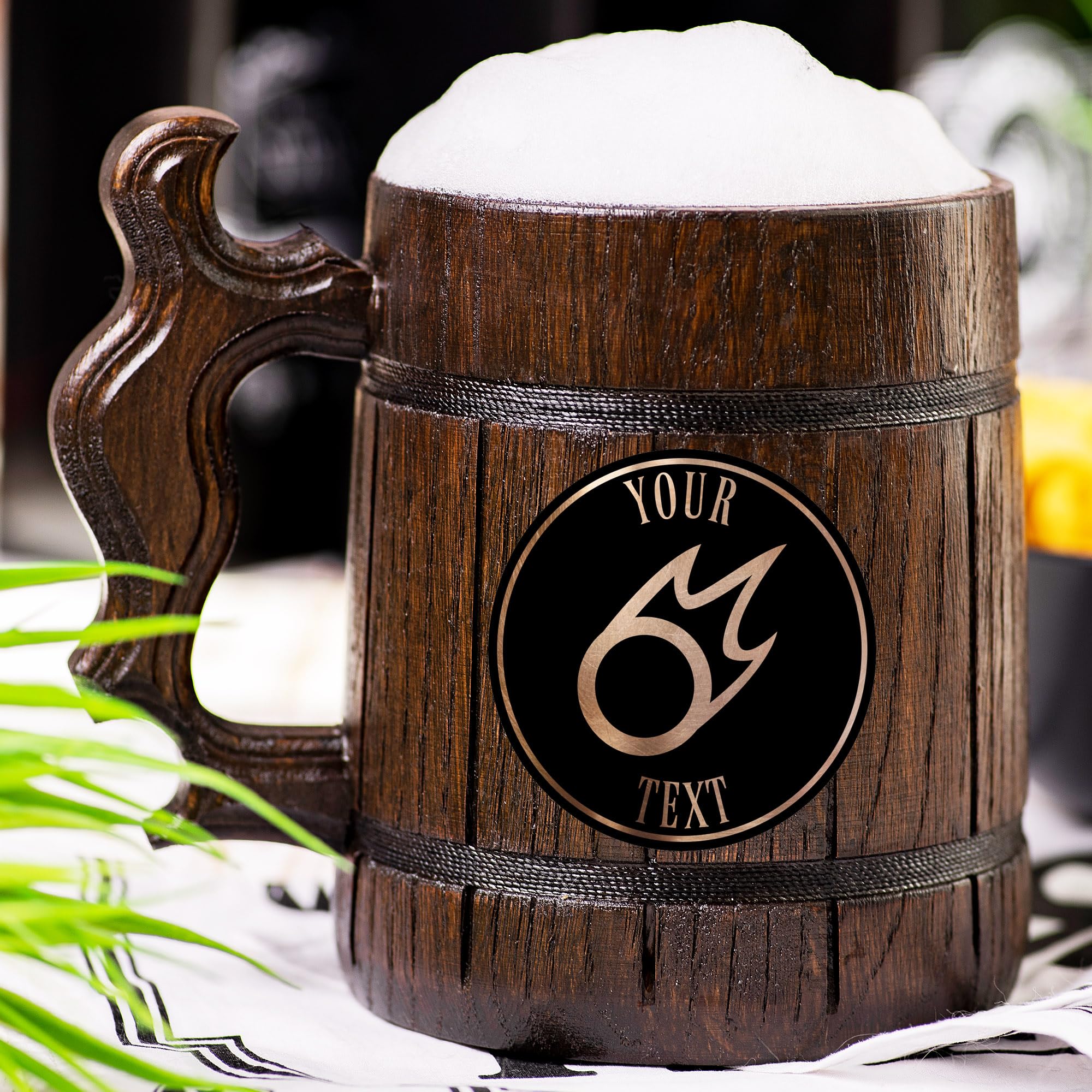 FF XIV Black Mage Custom Beer Mug - Personalized Stein & Wooden Tankard - Unique Gamer Geek Gift for Men, Dad, Father - Perfect for Anniversary, Birthday & Wedding - Great for Gaming Parties, D&D Nights & Fantasy Themed Events