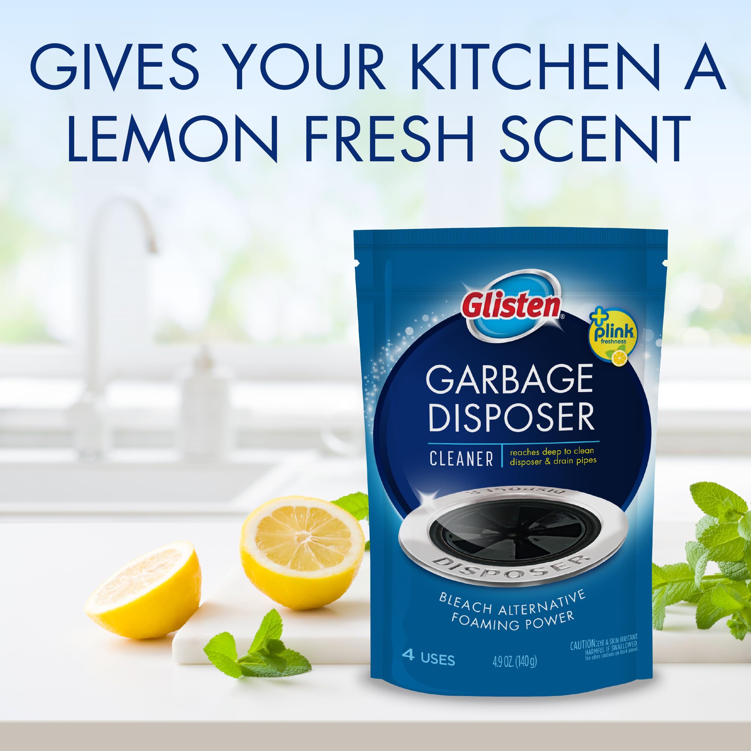 Glisten Garbage Disposal Foaming Cleaner - Lemon Scent, 6 Pack (24 Uses) | Deep Cleans & Deodorizes Kitchen Sink Drain | Safe for Septic Systems & All Garbage Disposals