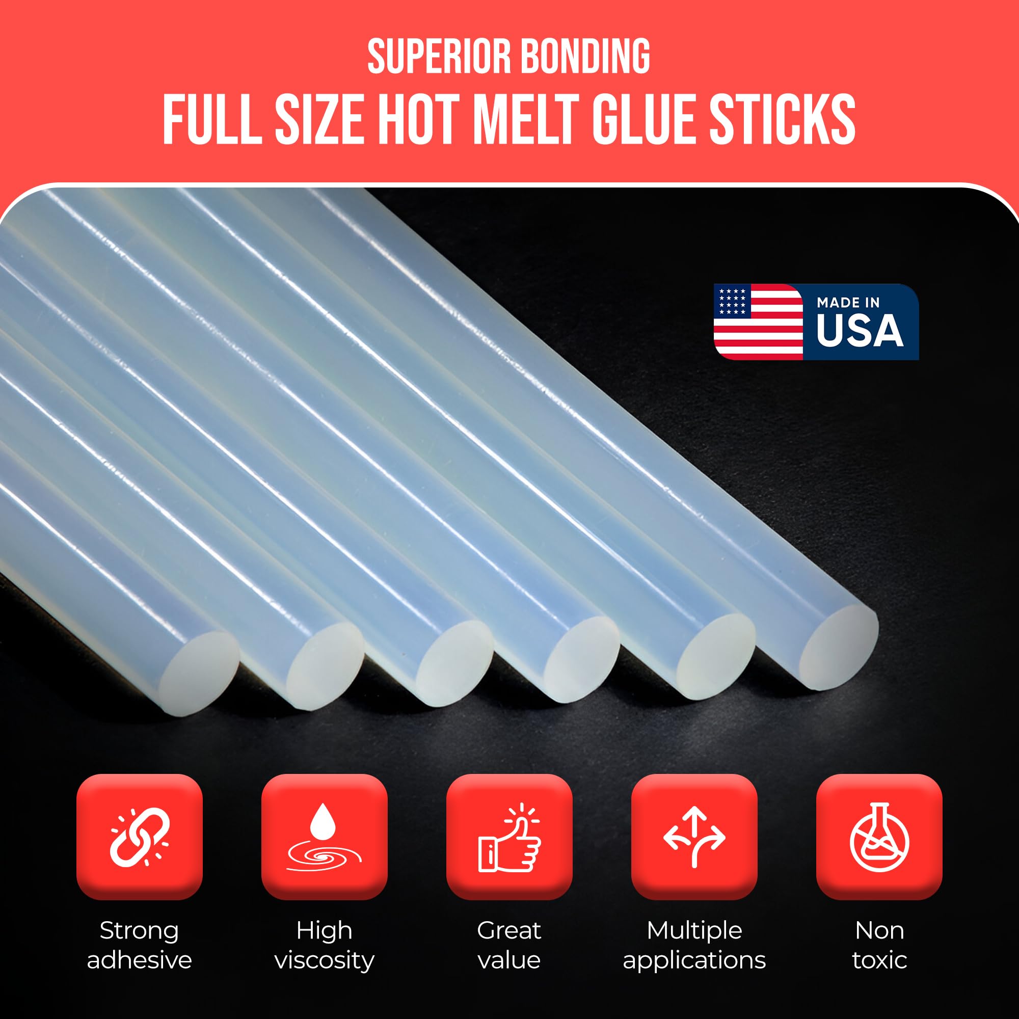 Bulk 10in Clear Hot Melt Glue Sticks for Glue Gun - 7/16