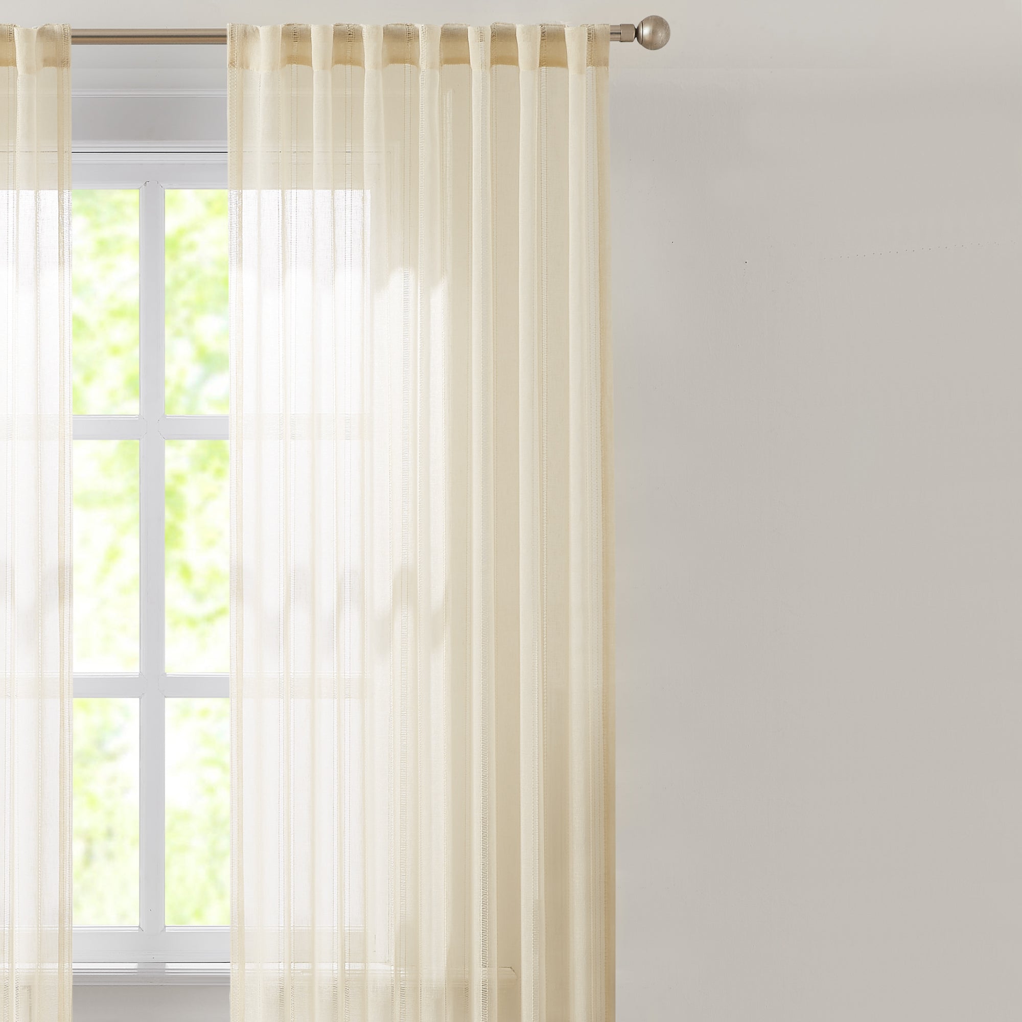 Calia Textured Stripe Sheer Window Curtain Panels - Light Filtering Privacy Drapes for Living Room & Bedroom
