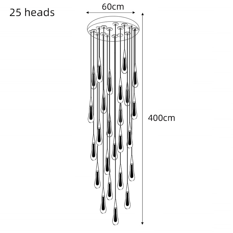 Crystal Drops Staircase Chandelier - Elegant Modern Glass Pendant Light Fixture for Foyer, Stairwell & Grand Entrance Lighting | Dimmable LED Chandelier for Home Decor