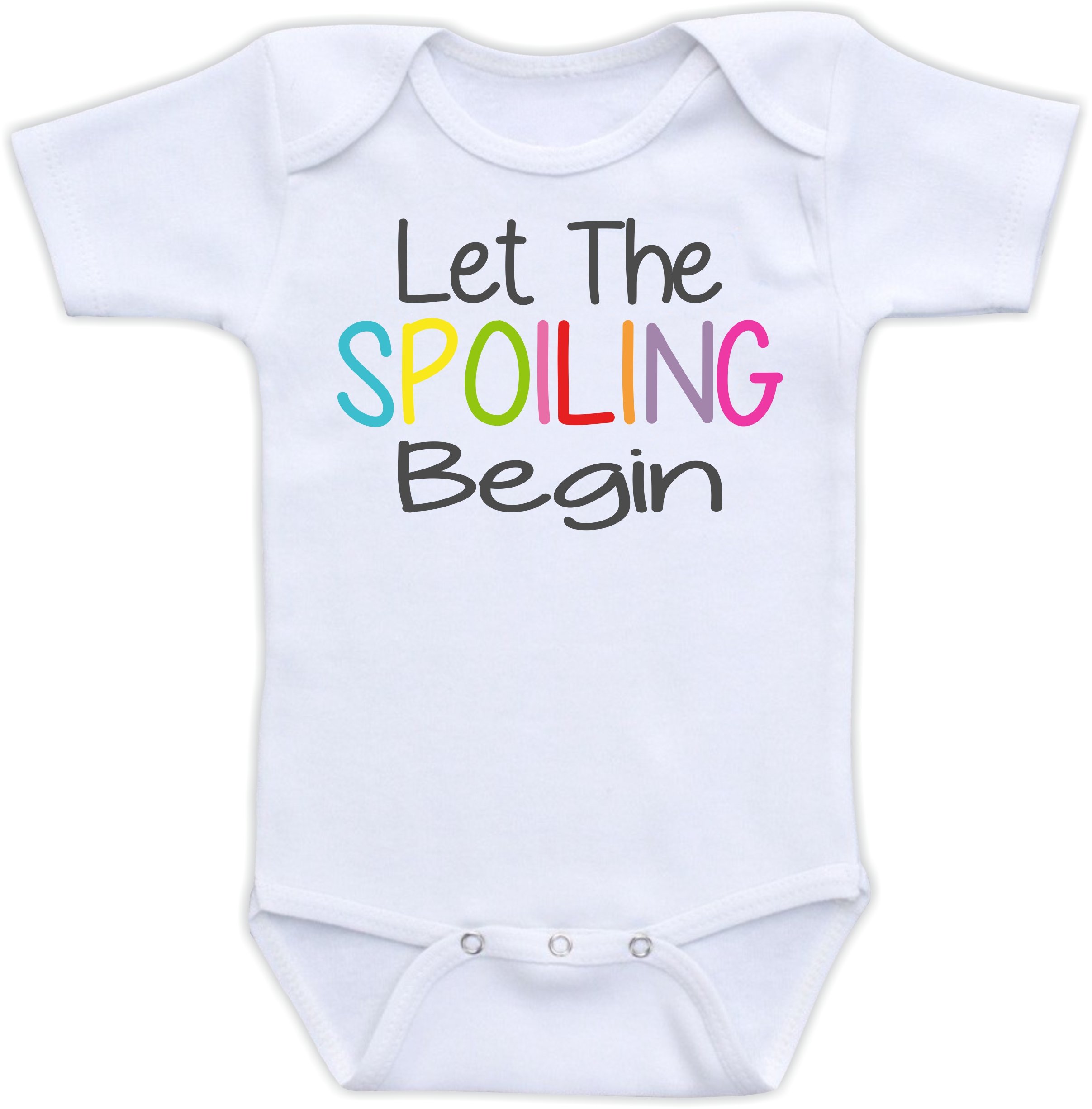 Unisex Baby Bodysuit for Pregnancy Announcement & Newborn Photos | DoozyDesigns Let The Spoiling Begin - Perfect for Gender Reveals, Baby Showers & First Birthday Outfits