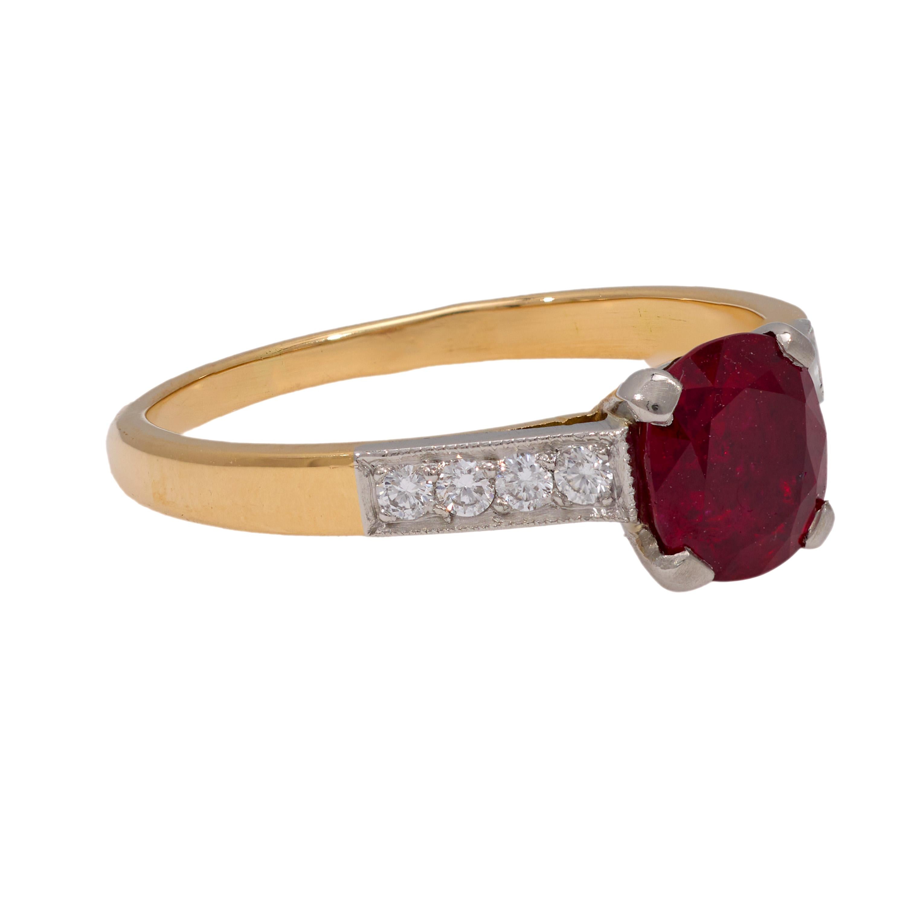 1.18 Carat GIA Certified Natural No Heat Ruby & Diamond 18K Yellow Gold Ring for Engagement, Anniversary & Special Occasions