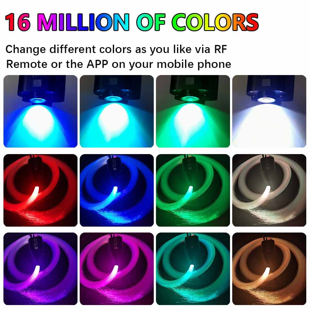 16W Fiber Optic Star Ceiling Light Kit - 360pcs 0.03in 9.8ft Bluetooth RGBW LED Fiber Optic Lights with APP/Remote Control & Sound Activation | Perfect for Car Headliner, Home Theater, Bedroom & Party Decoration