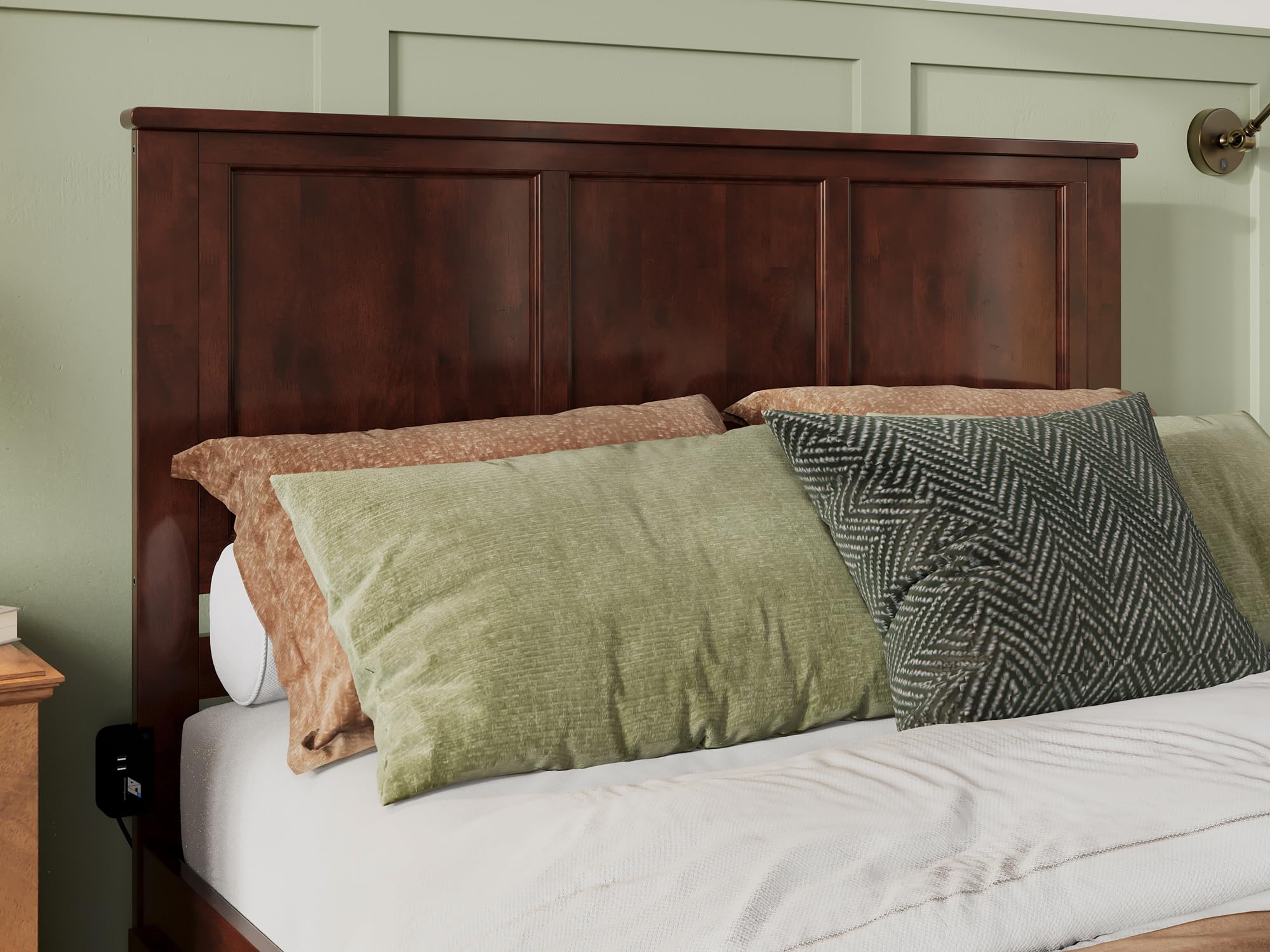 AFI Madison Queen Platform Bed with USB Charging Ports - Walnut Finish, Modern Bed Frame with Storage & Headboard - Perfect for Small Spaces & Guest Rooms