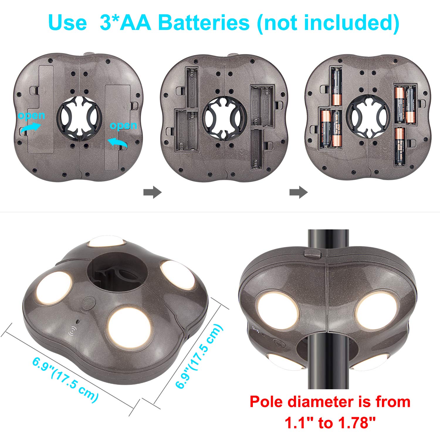 BIGMONAT Battery Operated Patio Umbrella Light with Remote - Outdoor Table Umbrella Pole Light, Wireless Color Changing Camping Tent Lights, Dimmable 250 Lumens for Backyard, Deck, Garden & Outdoor Dining