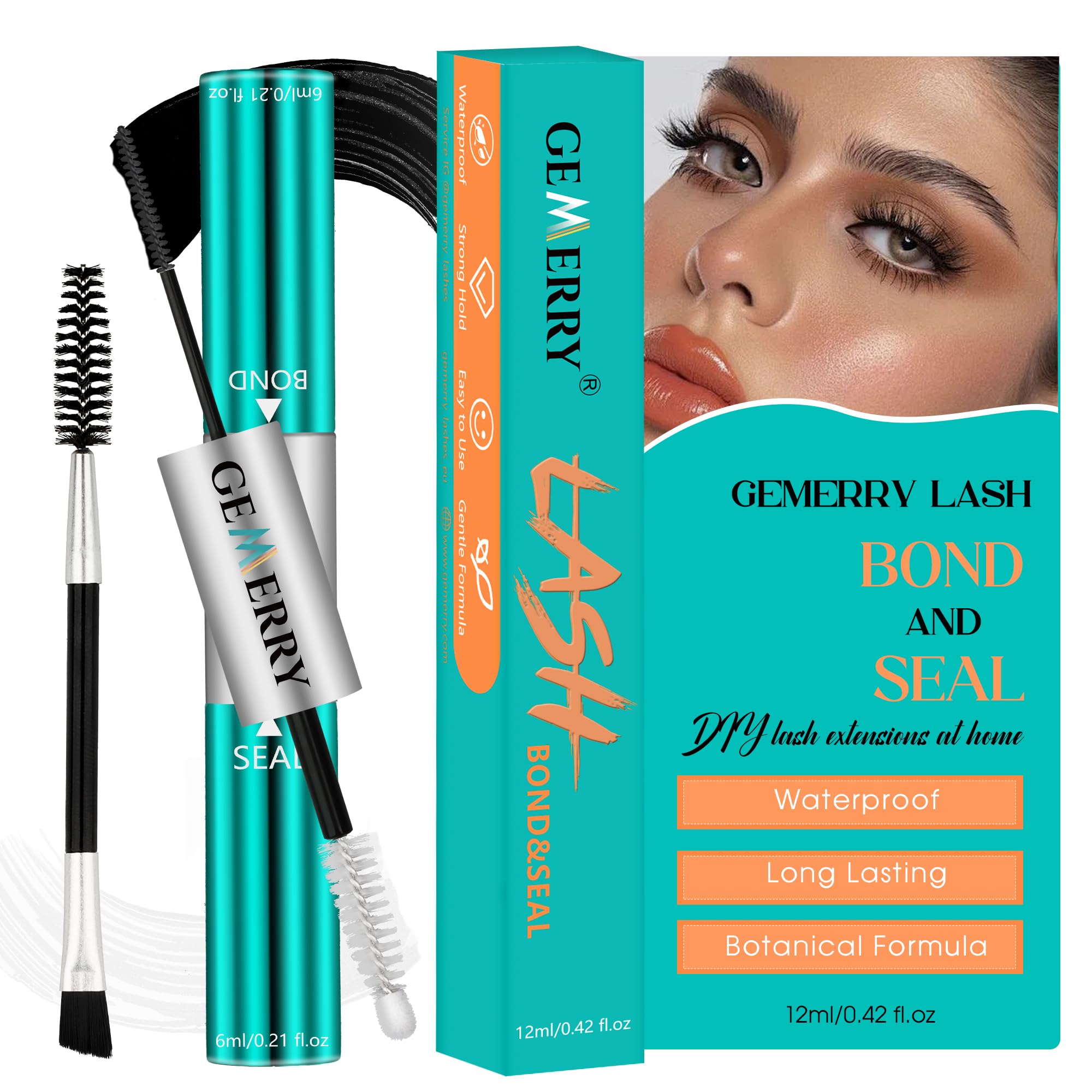 GEMERRY Waterproof Lash Bond & Seal Glue – 12ml Long-Lasting Eyelash Adhesive for Lash Clusters (72-96 Hour Hold) – Professional Strength DIY Eyelash Extension Glue for Home Use – Perfect for Parties, Weddings & Daily Wear