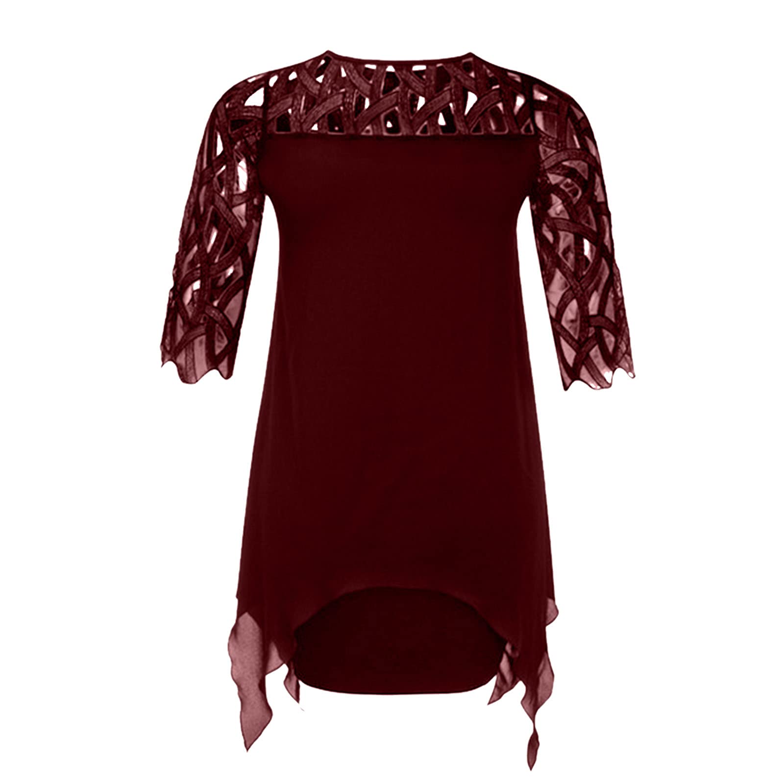 Elegant Seven Fashion Splicing Lace Chiffon Plus Size Dress for Women with Sleeves - Perfect for Parties, Weddings & Special Occasions