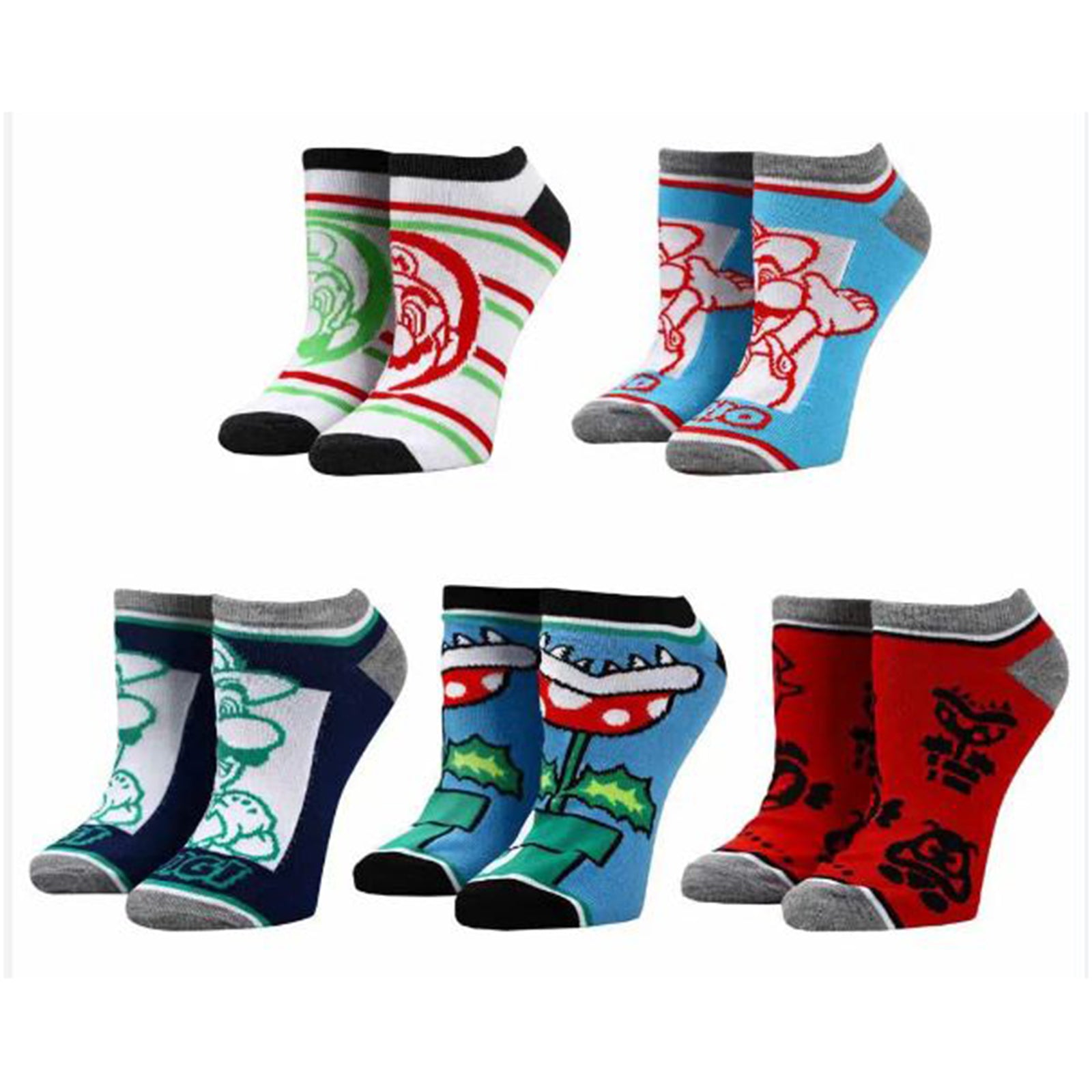 Super Mario Ankle Socks for Women - 5 Pairs Mixed Icon Designs | Comfortable Cotton Socks for Gaming, Cosplay & Everyday Wear