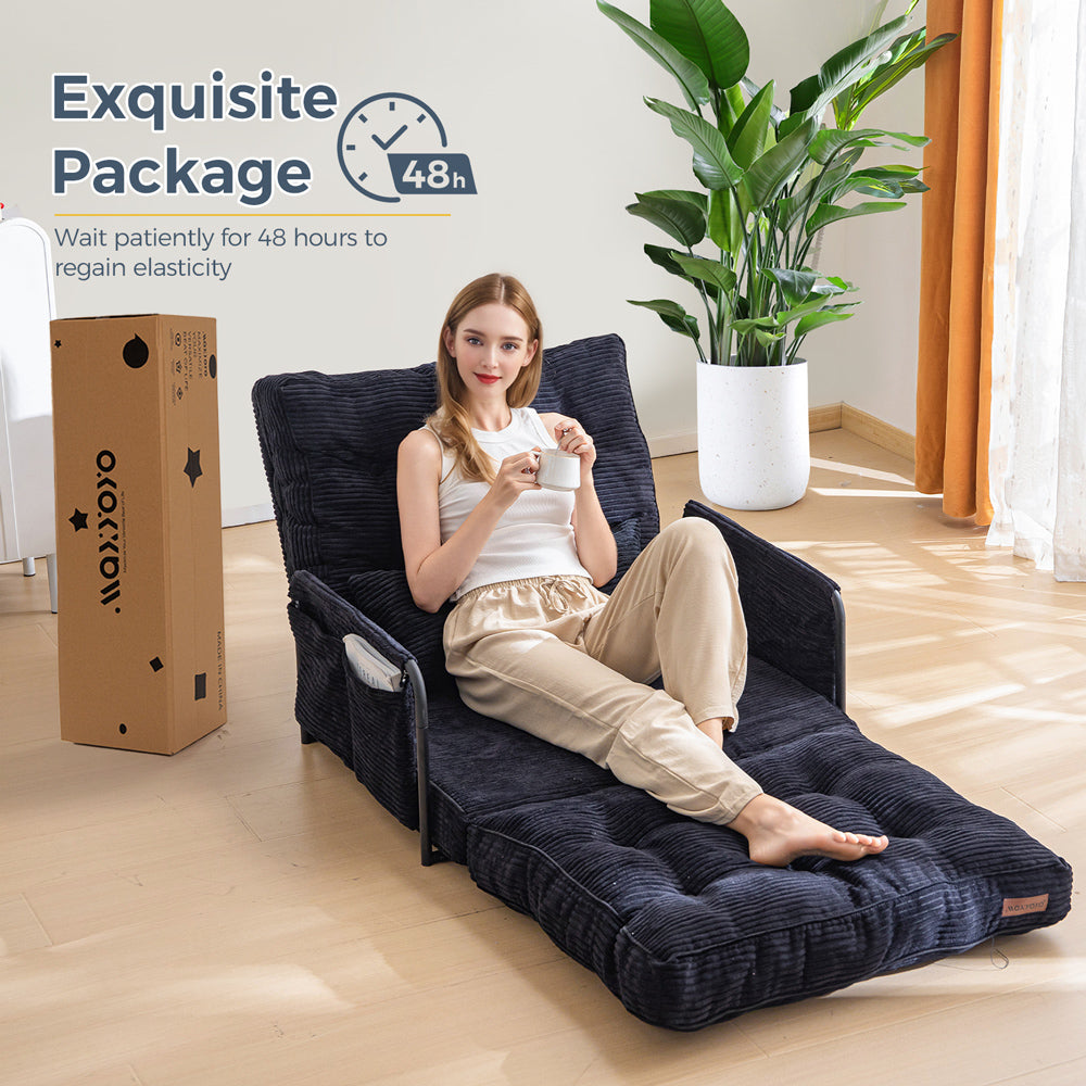 MAXYOYO Adjustable Floor Sofa Couch - 5 Position Foldable Lazy Sofa Sleeper Bed with Pillow & Armrest - Single Size Black for Living Room, Bedroom & Small Spaces