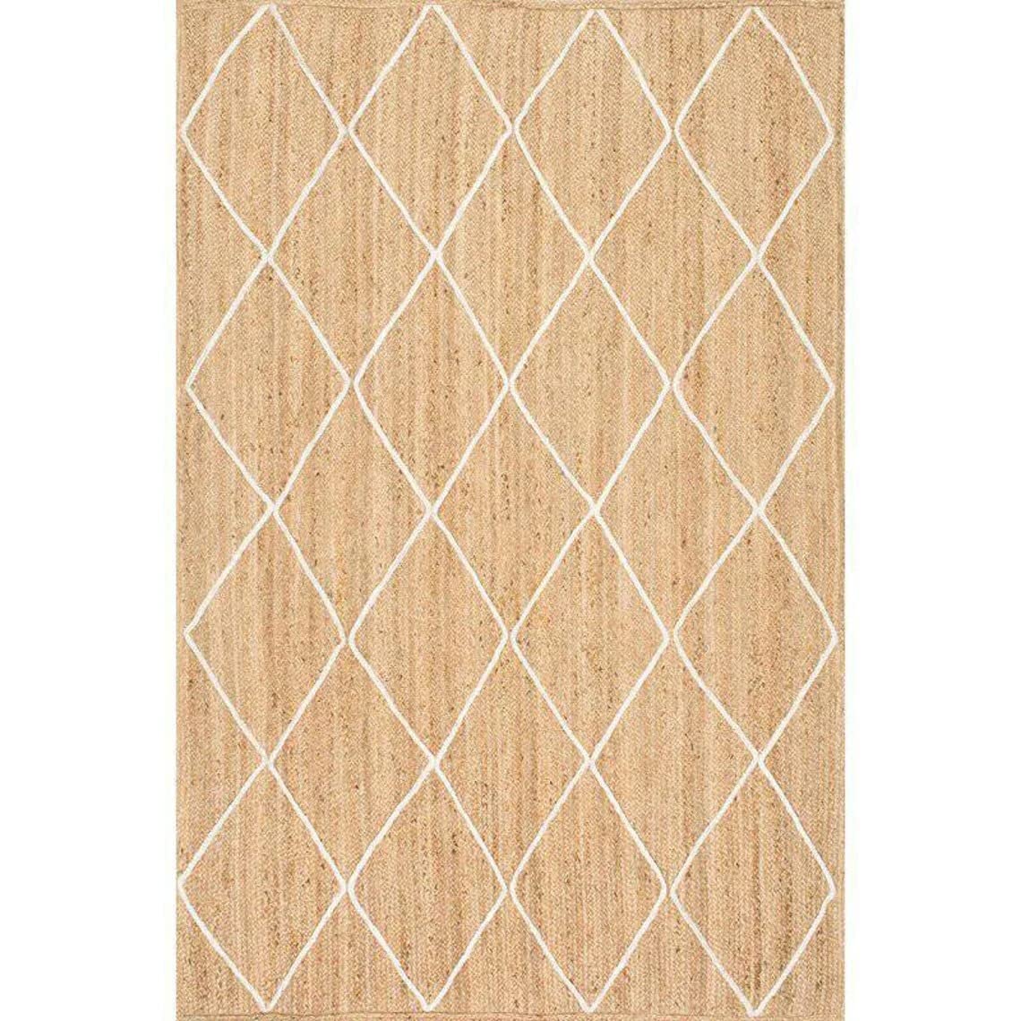 Handmade Bohemian Jute Square Rug - 5x8 Feet Braided Boho Yoga Rug for Living Room, Bedroom & Meditation Space - Vintage Carpet by Durriesworld