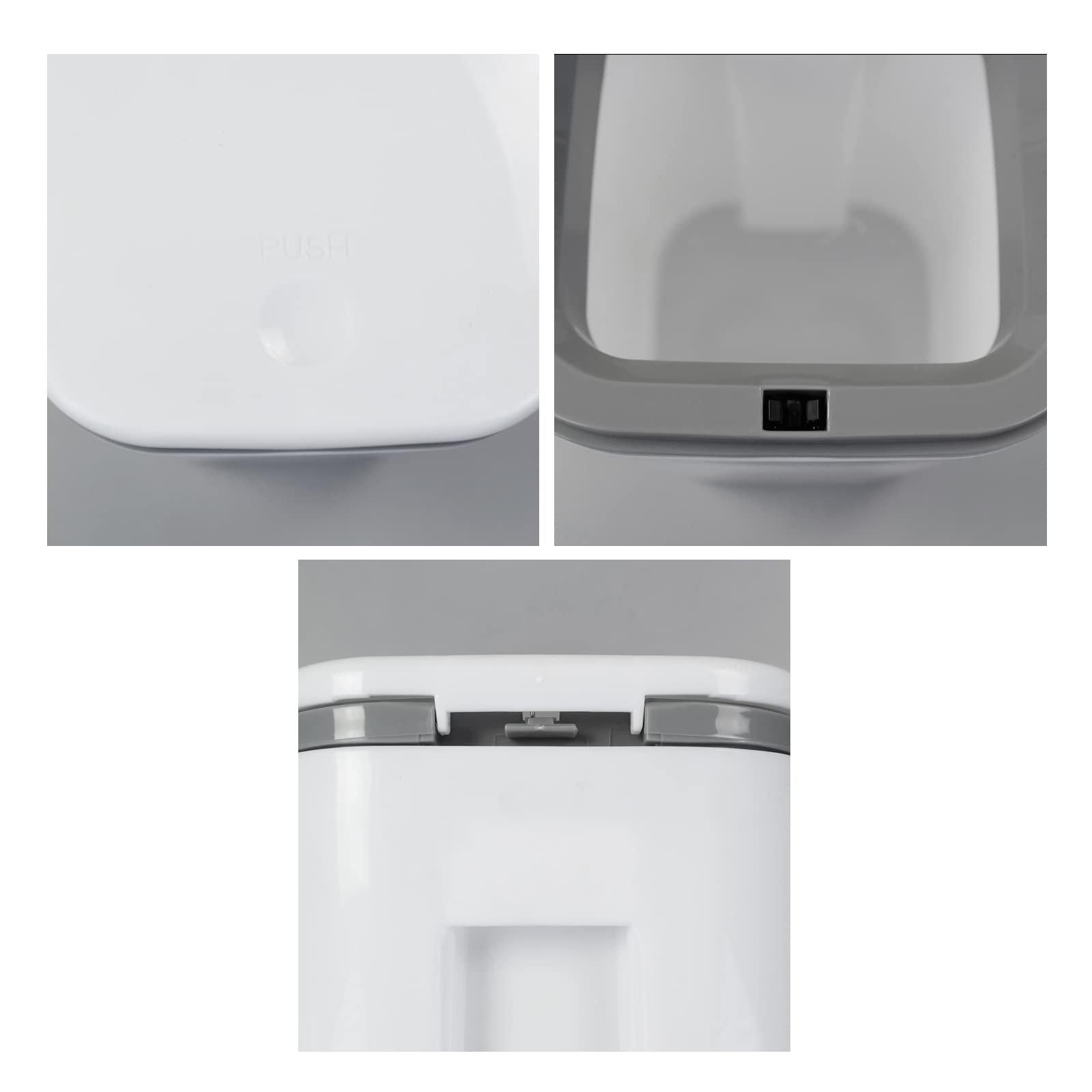 Vababa 2 Liter / 0.5 Gallon Small Trash Can with Push Button Lid - Compact Mini Garbage Bin for Bathroom, Office, or Bedroom - White