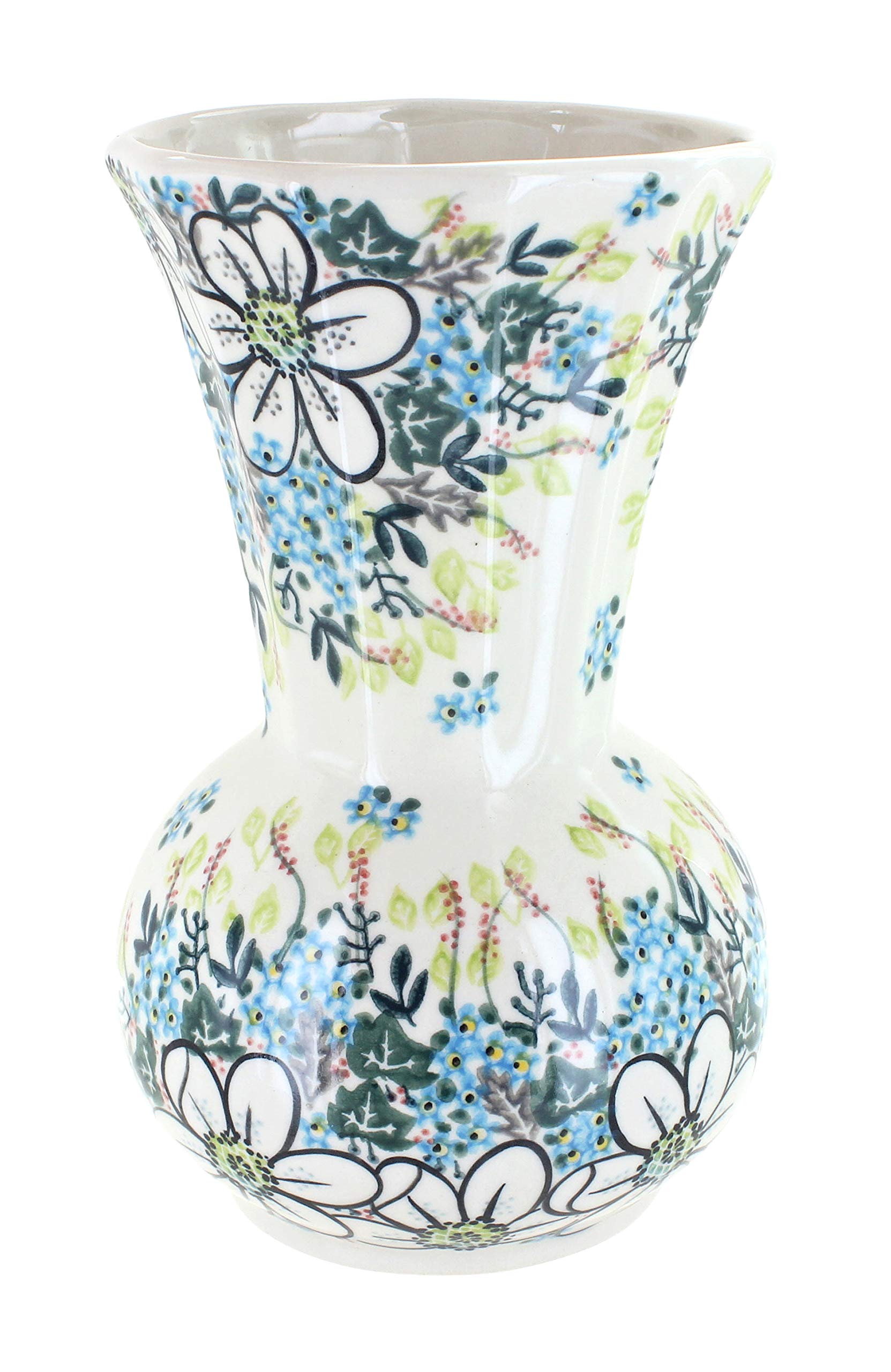 Handcrafted Blue Rose Polish Pottery Ariel Vase - Elegant Floral Home Decor for Living Room, Dining Table & Wedding Centerpieces