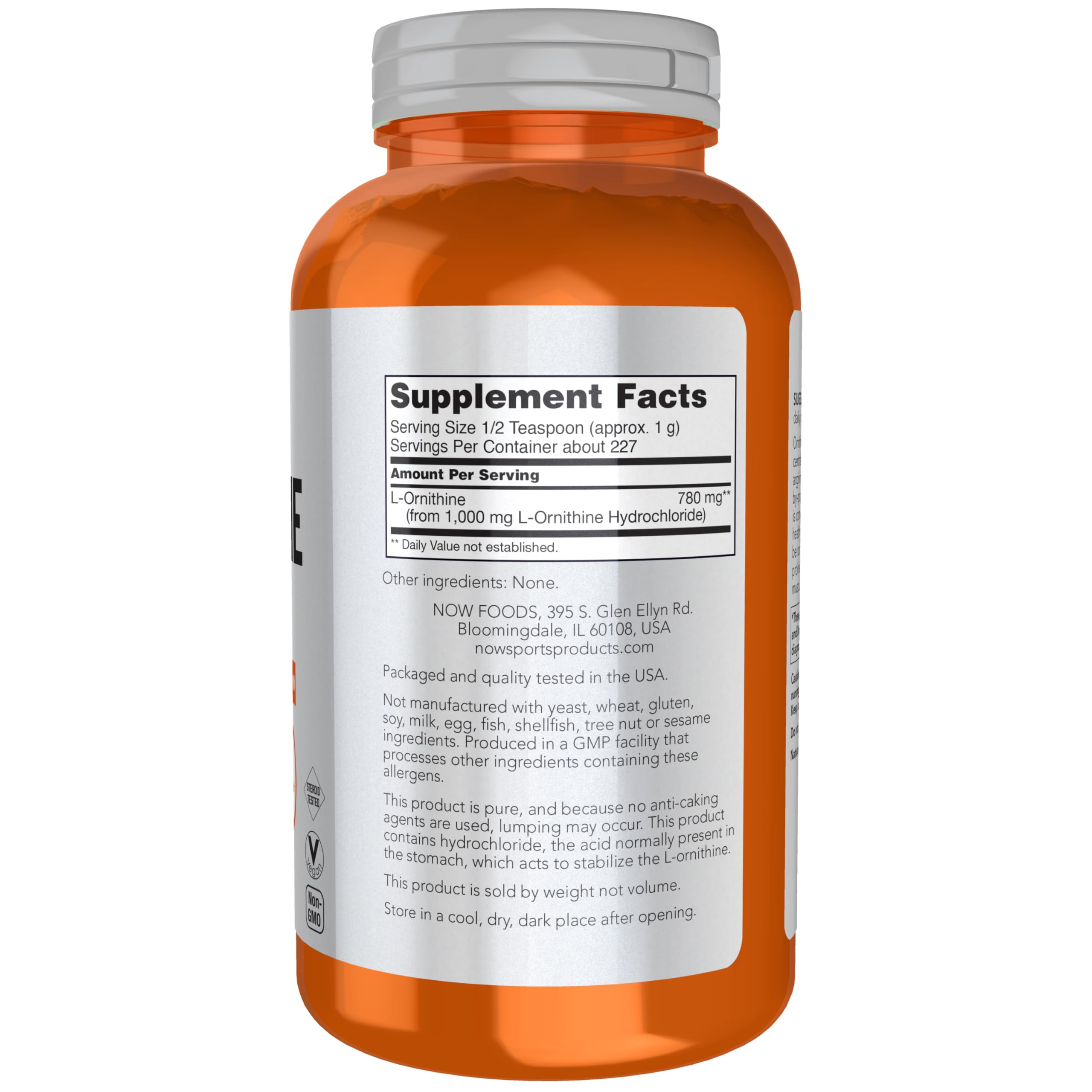 NOW Foods L-Ornithine Powder 8oz - Sports Nutrition Supplement for Protein Metabolism & Urea Detox - Pure Amino Acid Formula for Athletes & Fitness Enthusiasts - Supports Muscle Recovery & Liver Health