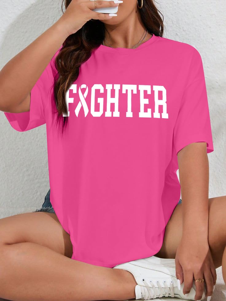 Oversized Breast Cancer Awareness Shirts for Women - Pink Ribbon Graphic Tee Tops | Comfortable & Supportive for Survivors, Fundraisers & Awareness Events