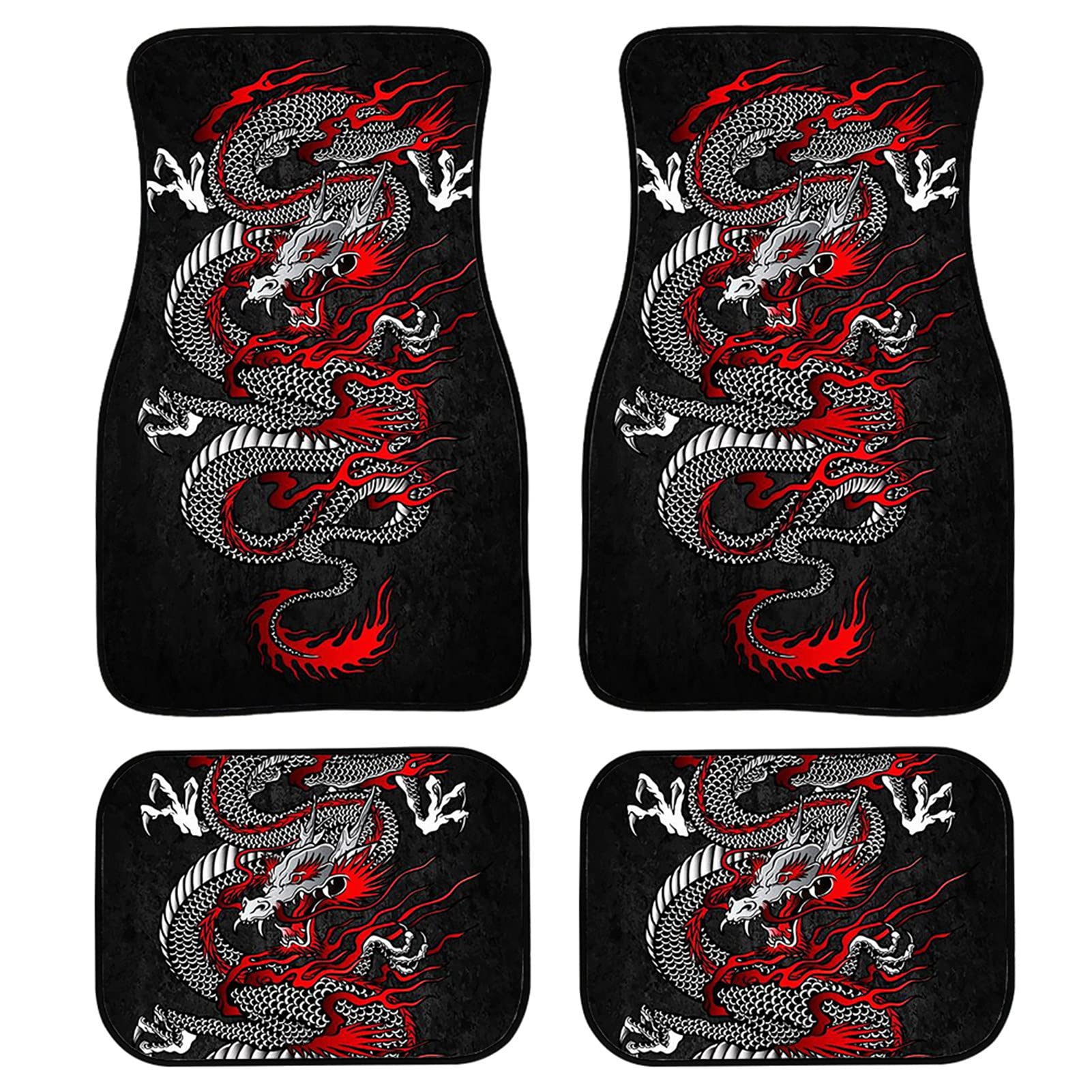 Dragon Car Floor Mats for Men - All Weather Automotive Garage Mats, Wear-Resistant Black Interior Accessories with Non-Slip Foot Pad | Perfect for Truck, SUV & Sedan Protection