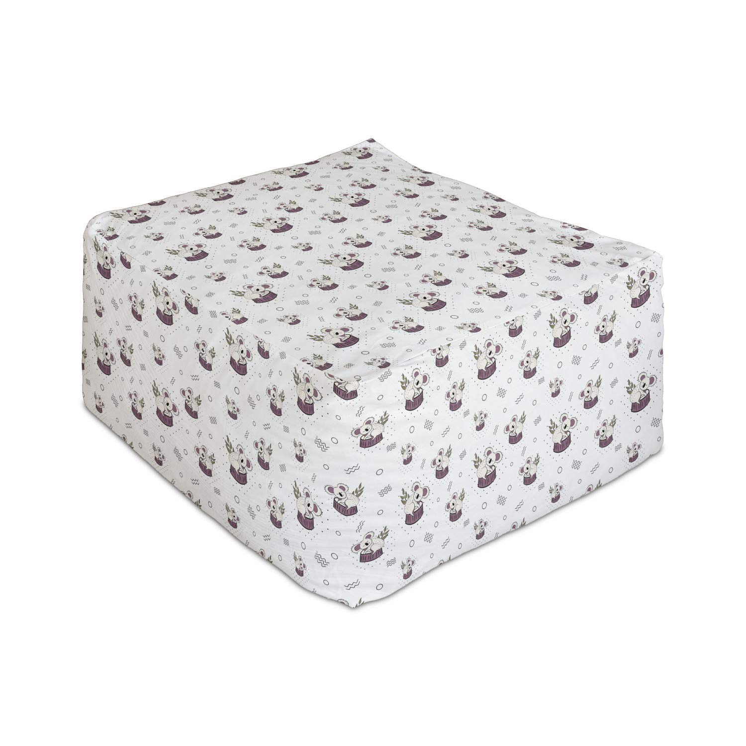 Ambesonne Animal Rectangle Pouf - Bear Koalas Pattern Foot Stool Ottoman with Removable Cover, 25
