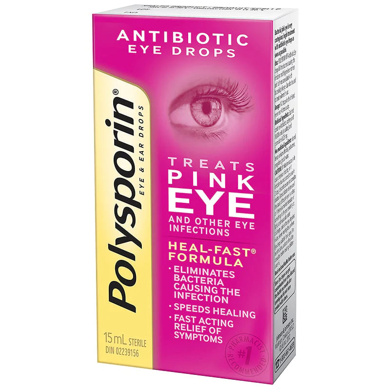 Polysporin Antibiotic Pink Eye & Ear Drops - 15 mL for Bacterial Infections, Itch Relief & Irritation - Safe for Adults & Kids - Use for Conjunctivitis, Swimmer's Ear & Minor Eye/Ear Infections