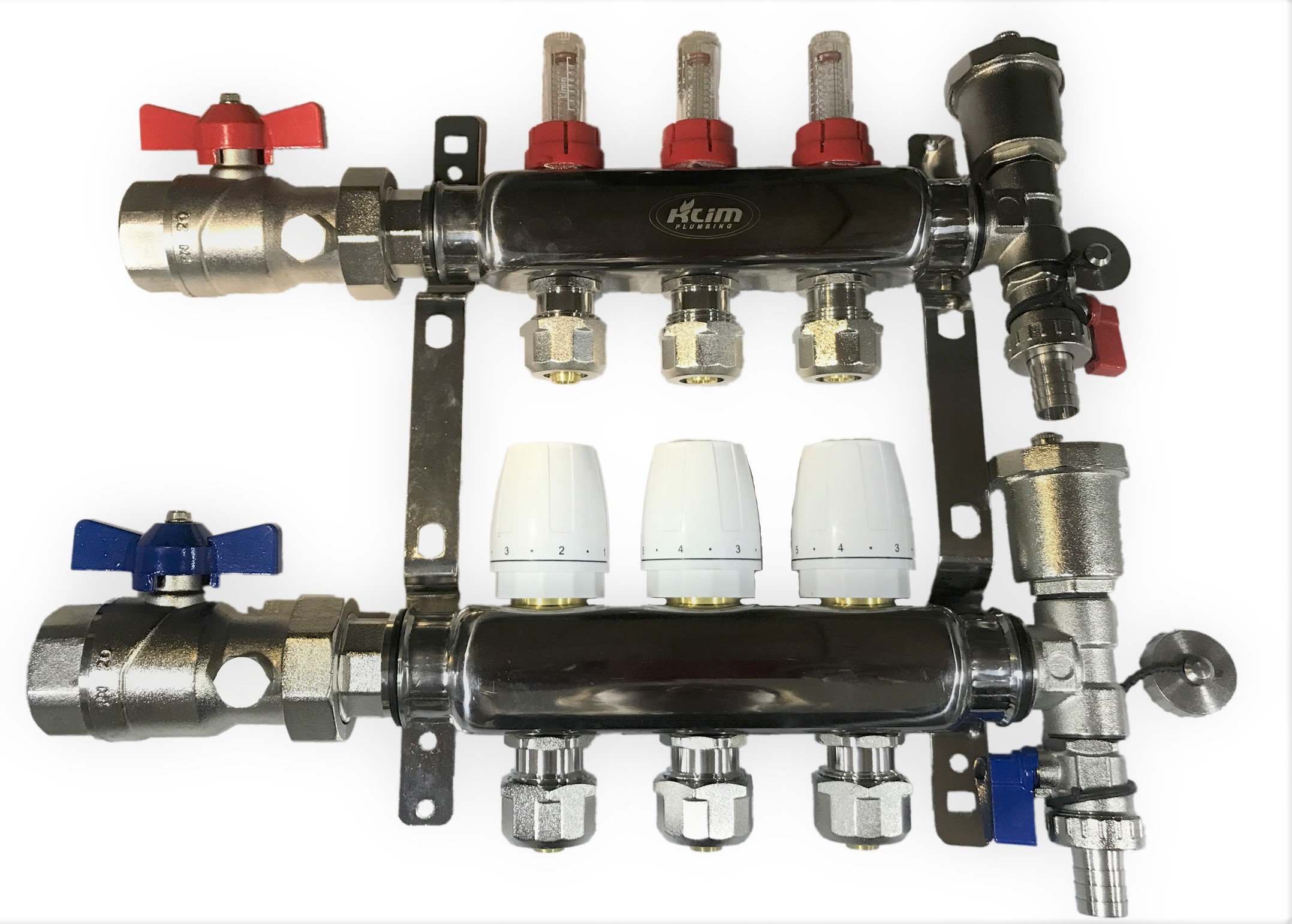 3 Loop PEX Plumbing Manifold - 1 Inch 304 Stainless Steel Radiant Floor Heating System with 2 Wire Actuators (Includes 1/2 Inch PEX Adapters) | For Hydronic Heating, Snow Melting & Underfloor Heating Applications