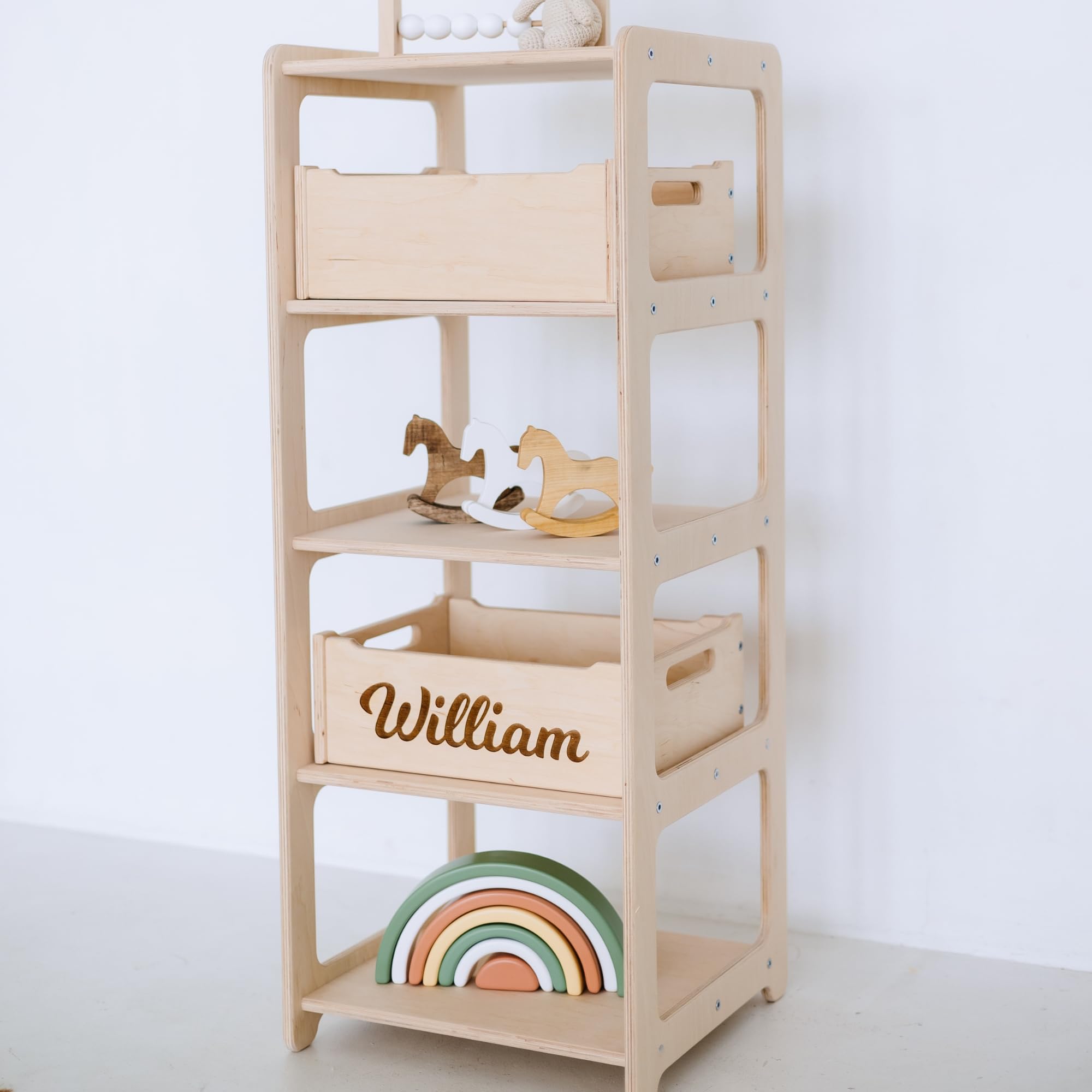 Montessori Wooden Toy Shelf & Clothing Rack - Large Nursery Storage Organizer for Kids Room, Playroom, and Bedroom - Durable Wooden Shelf for Toys, Books, and Clothes Storage