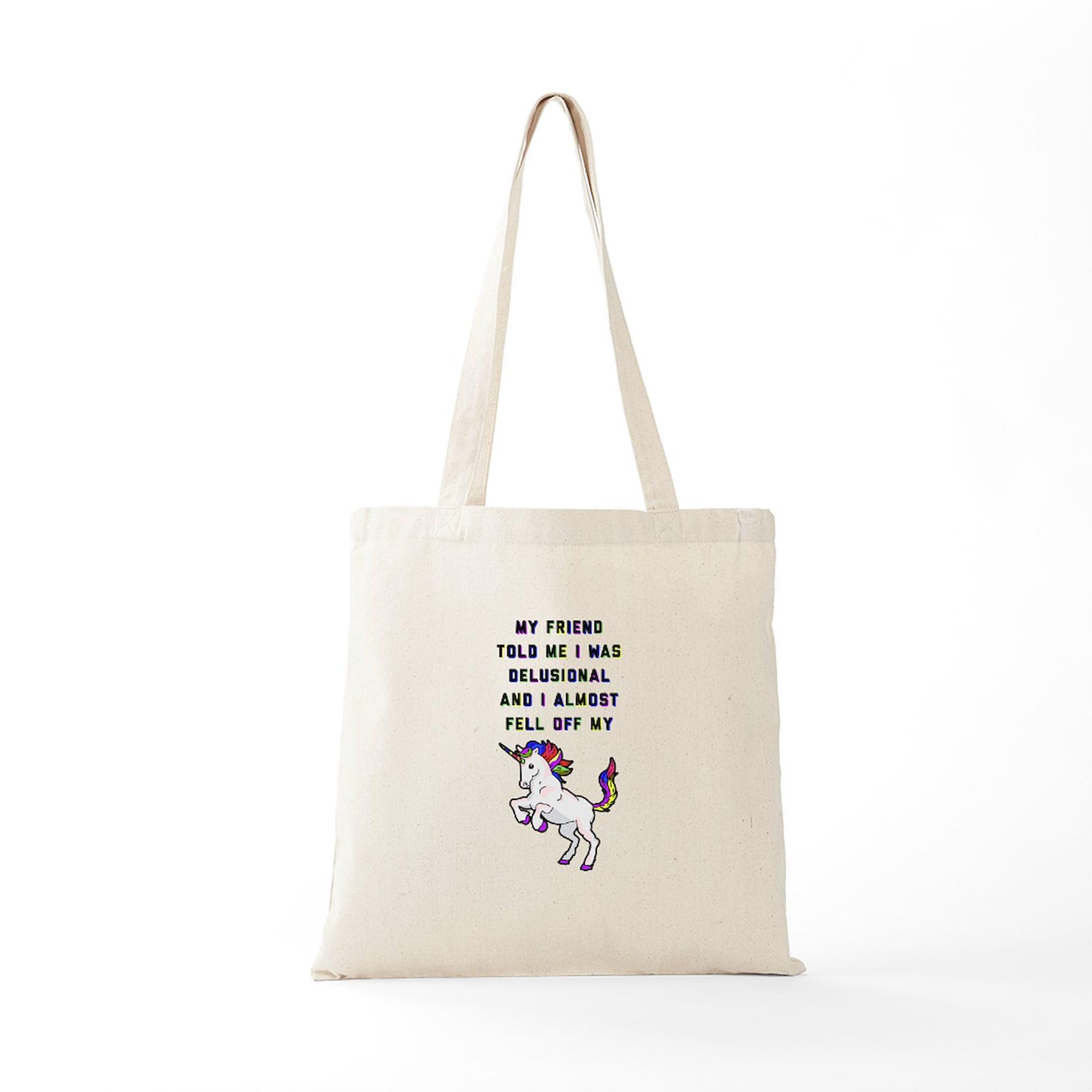 Funny I Almost Fell Off My Unicorn Canvas Tote Bag - Reusable Natural Cotton Shopping Bag for Groceries, Beach & Work