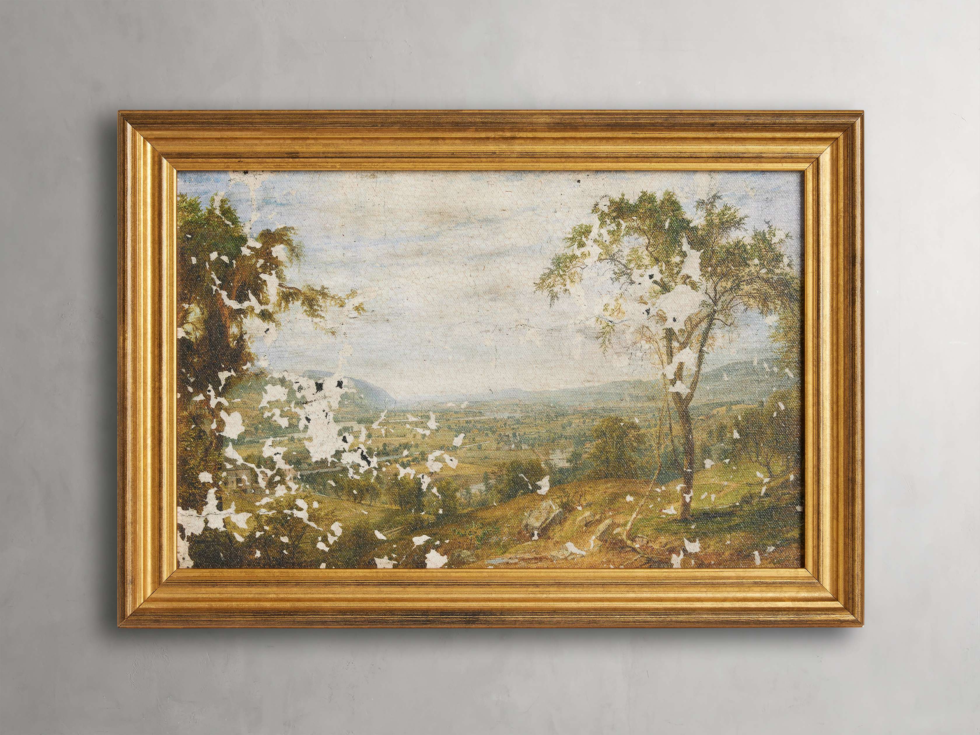 Crackled Countryside Framed Print - Vintage Farmhouse Wall Art Decor for Living Room, Bedroom & Office - Perfect Rustic Home Decor Gift