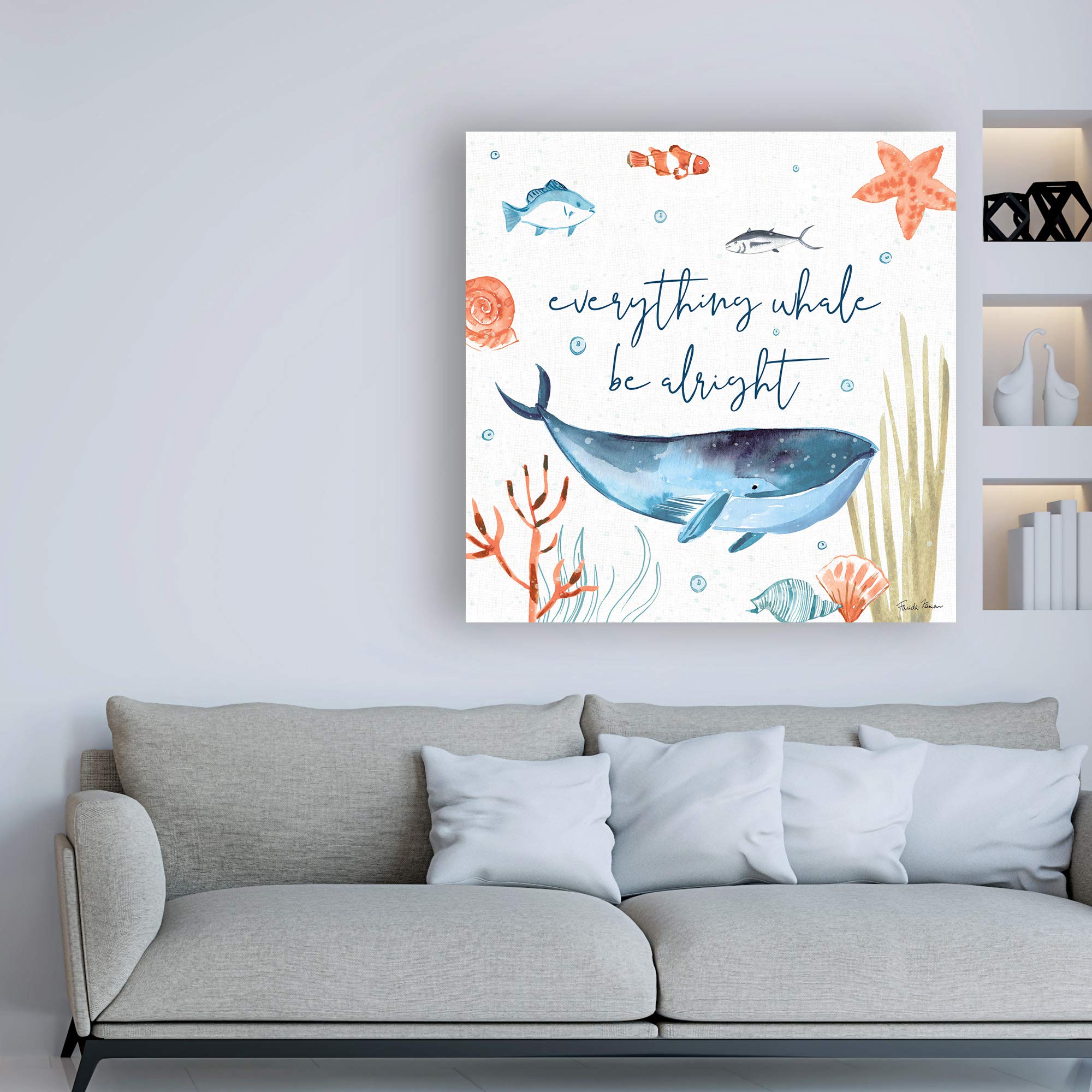 Trademark Fine Art 18x18 Whale Tale IV by Farida Zaman - Stunning Ocean Wall Decor for Living Room, Bedroom & Office