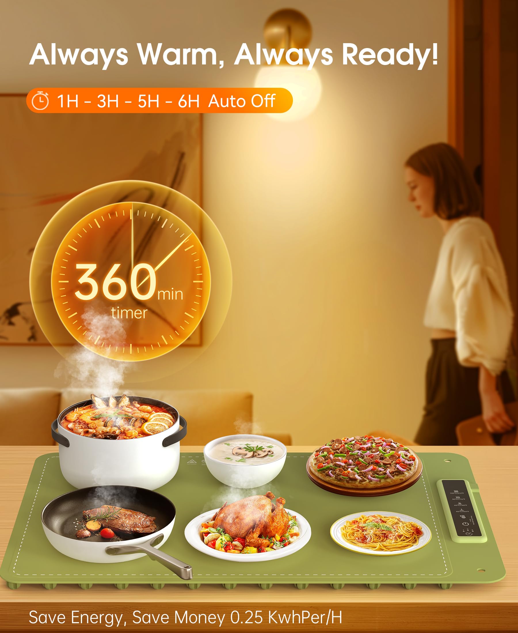 Rollable Electric Food Warming Mat - Silicone Heating Tray for Fast Food Warming & Thawing | Perfect for Party Gatherings, Restaurants, Buffets & Daily Use | Green Kitchen Essential for Holiday Meals & Catering Events