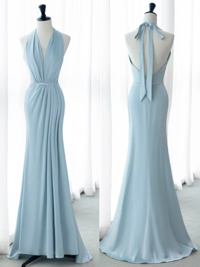 Elegant Halter Neck Blue Mermaid Ball Gown - Formal Wedding Guest Dress J6715 | Perfect for Evening Galas, Prom Nights & Special Occasions