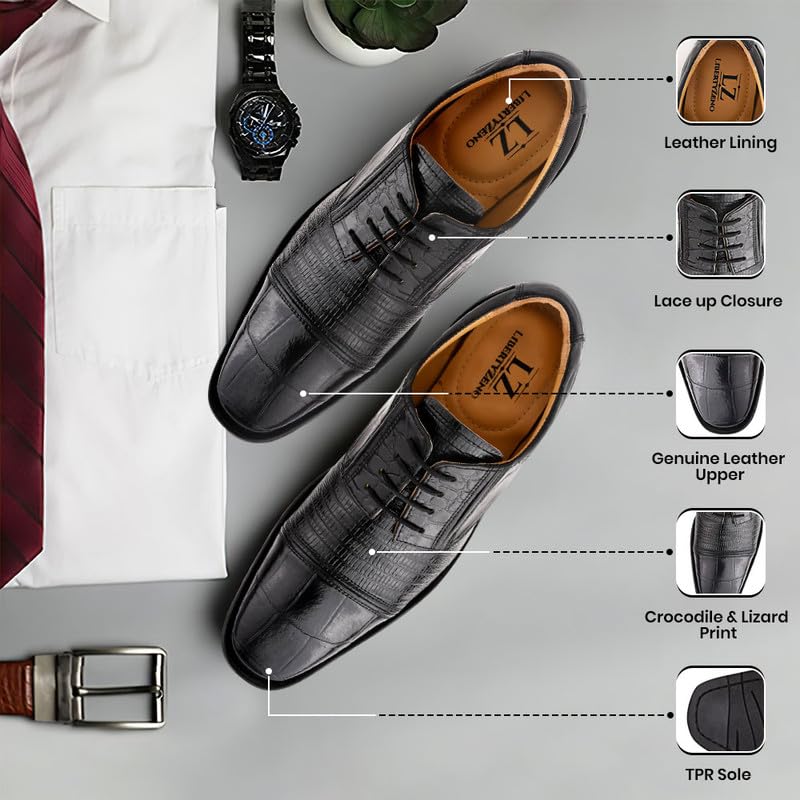 **LIBERTYZENO Boys Genuine Leather Oxford Dress Shoes with EEL Print – Lace-Up Formal Shoes for Kids, Easter Gift, School, Church & Special Occasions**