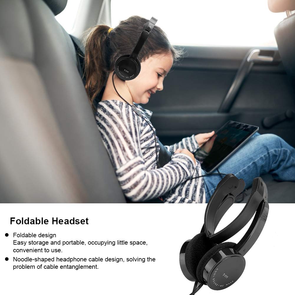 Yoidesu Kids Wired Headphones with Microphone - Foldable Stereo On-Ear Headset with 3.5mm Jack for iPhone, Android, PC, Laptop - Perfect for Online Classes, Gaming & Music (Black)