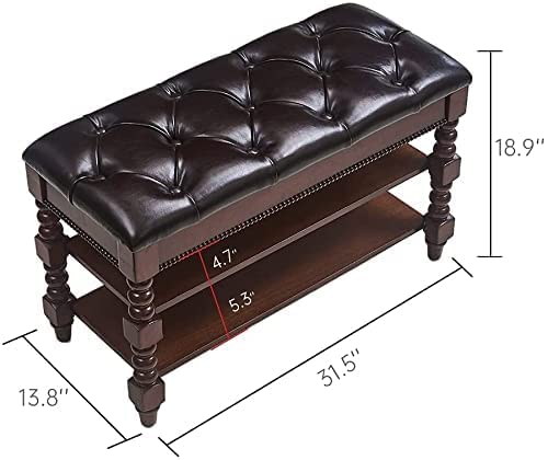 Wooden Shoe Storage Bench with Leather Seat - 2-Tier Lift-top Entryway Organizer for Shoes (31.5