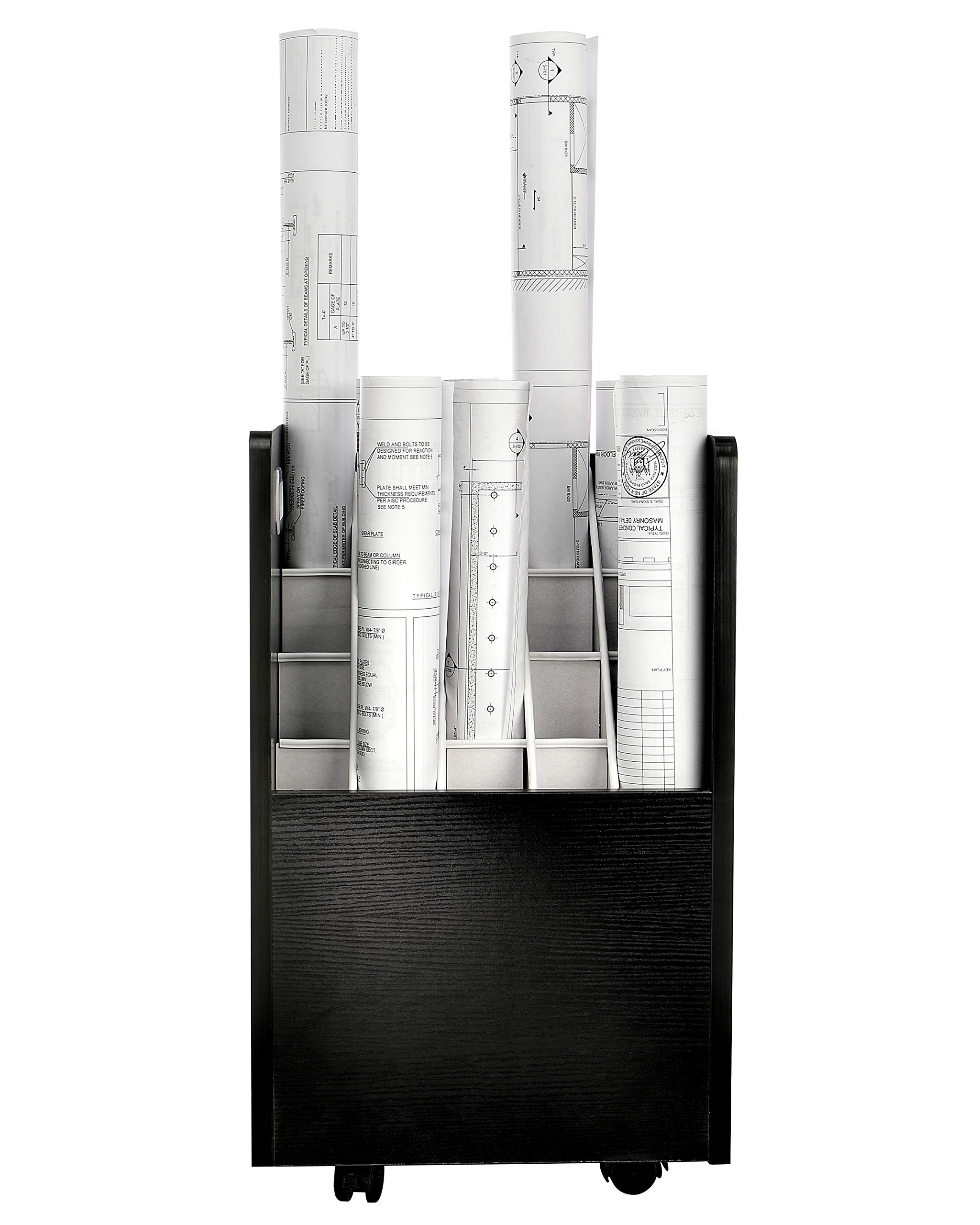 Adir Mobile Blueprint Roll File Holder - 20 Slot Black Architectural Plan Storage Organizer for Home Office, School & Construction Site Use - Perfect for Blueprints, Drawings & Large Documents