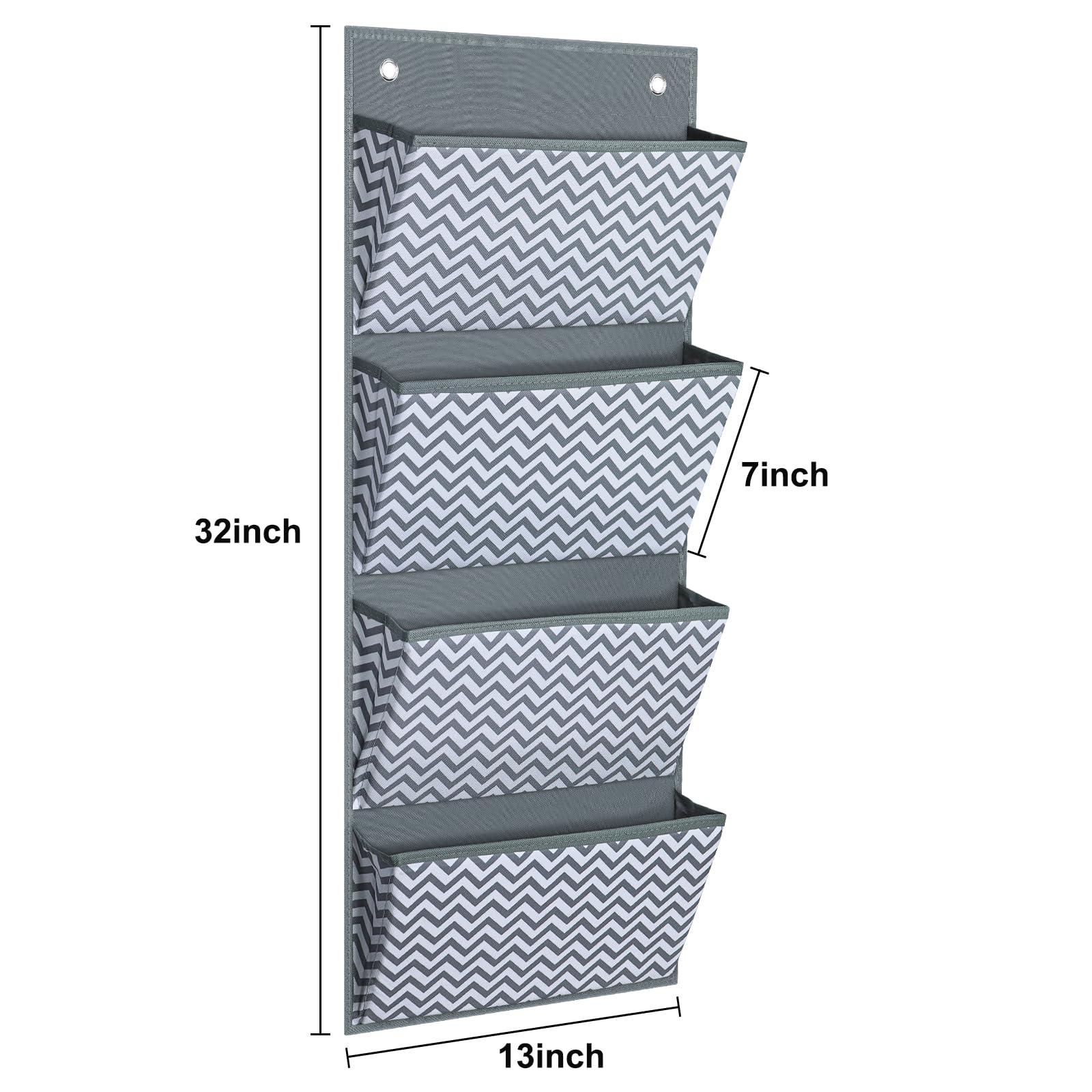 Godery Hanging Wall Organizer - 4 Pocket Fabric File Holder for Office Supplies, Notebooks, Planners & Mail - Wall Mount or Over The Door Storage Solution - Wave Pattern Design - Perfect for Home Office, Dorm Room & Workspace Organization