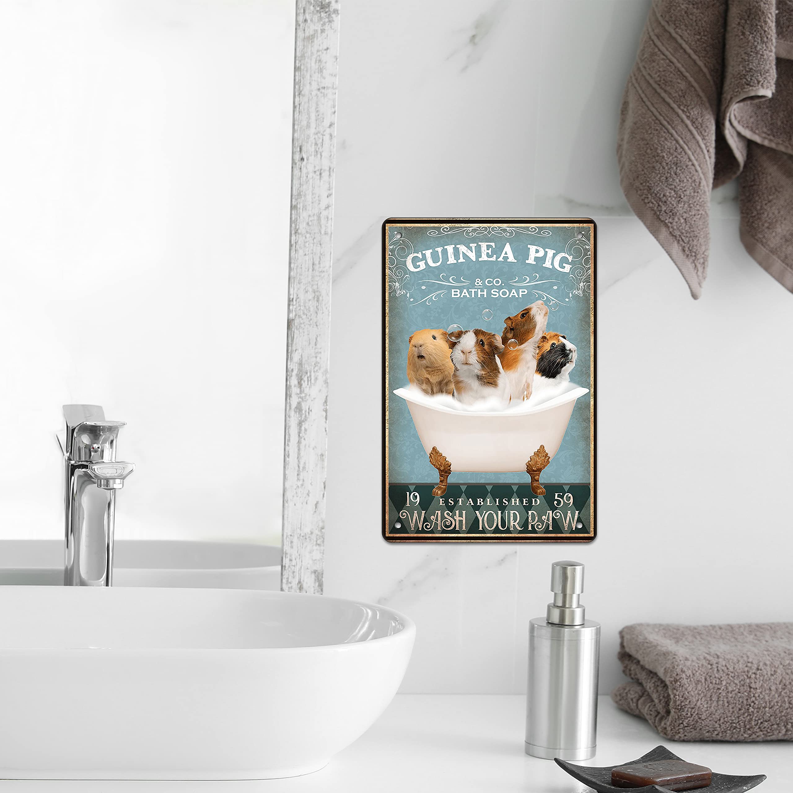 Funny Guinea Pig Wall Art Sign - Cute Bathroom Decor for Guinea Pig Lovers - Farmhouse Home Decor - Retro Bar Poster 8x12 Inch - Perfect for Bathroom, Living Room & Pet Lover's Gift