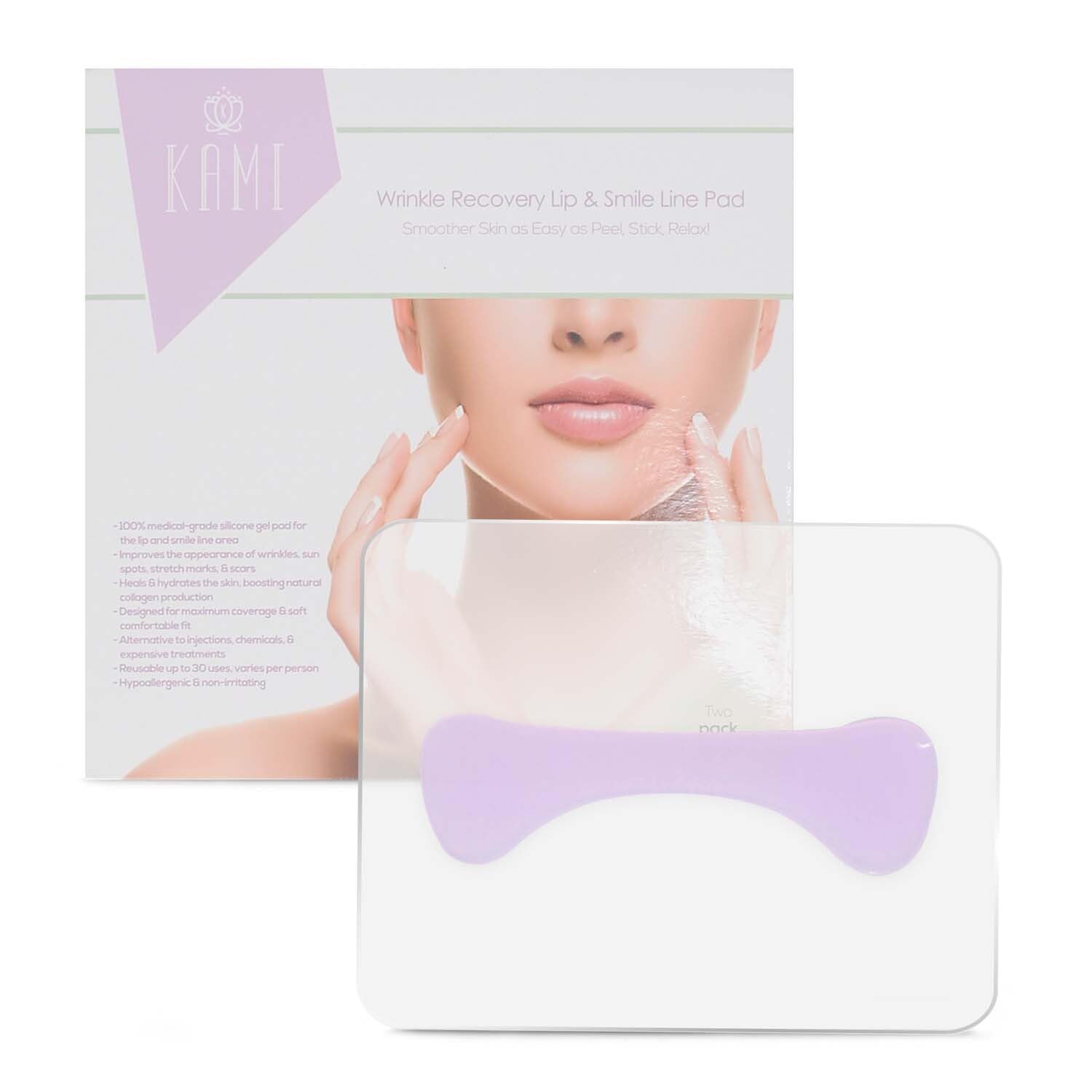 Kami Pure Anti-Wrinkle Lip & Smile Line Silicone Pad - Reusable Collagen Patch for Lip Wrinkles, Hydrating & Plumping Facial Mask | Hypoallergenic Anti-Aging Treatment | Perfect for Night Care, Travel & Daily Skincare Routine - Single Pack