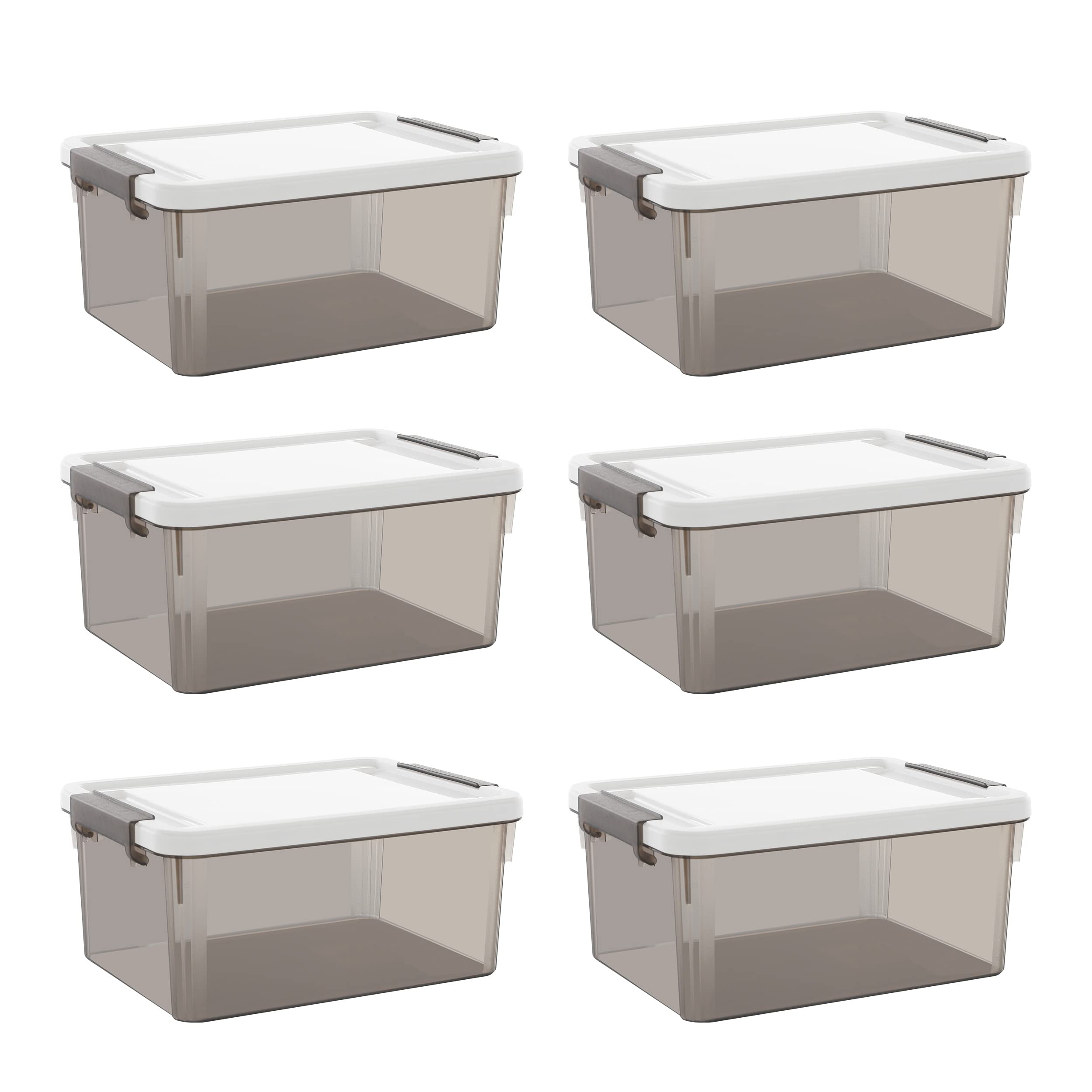 6-Pack Small Plastic Storage Bins with Lids - 3.2 QT Clear Stackable Organizing Containers for Home, Office & Closet (Grey) - Perfect for Pantry, Craft Supplies & Toy Storage