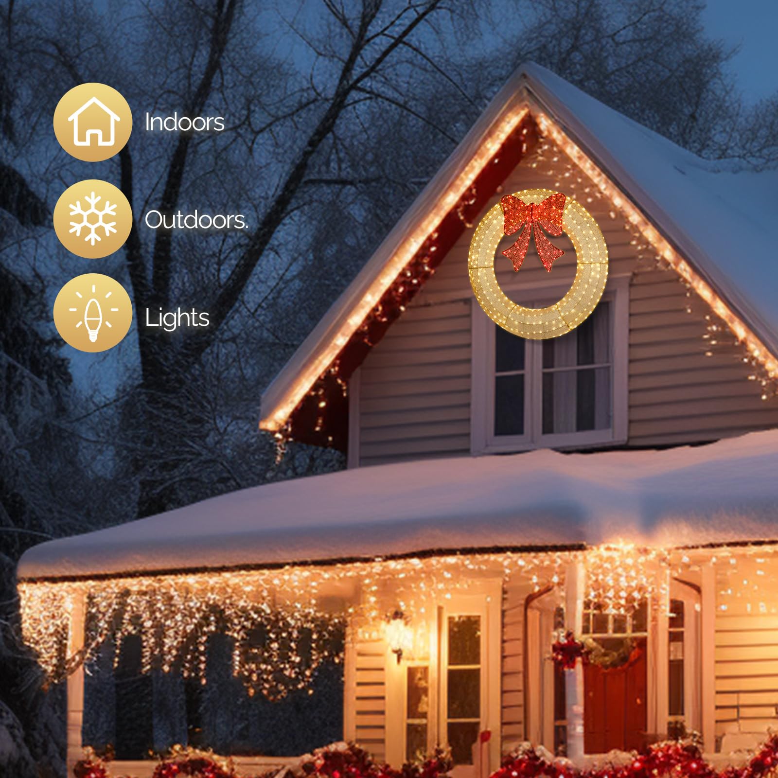 VINGLI 48 Inch Pre-lit Large Christmas Wreath with 315 LED Lights - Outdoor Holiday Decor with Red Bow, Timer & Remote Control for Garage, Windows, Front Door - Perfect for Christmas Party, Home Decor & Festive Season Celebrations
