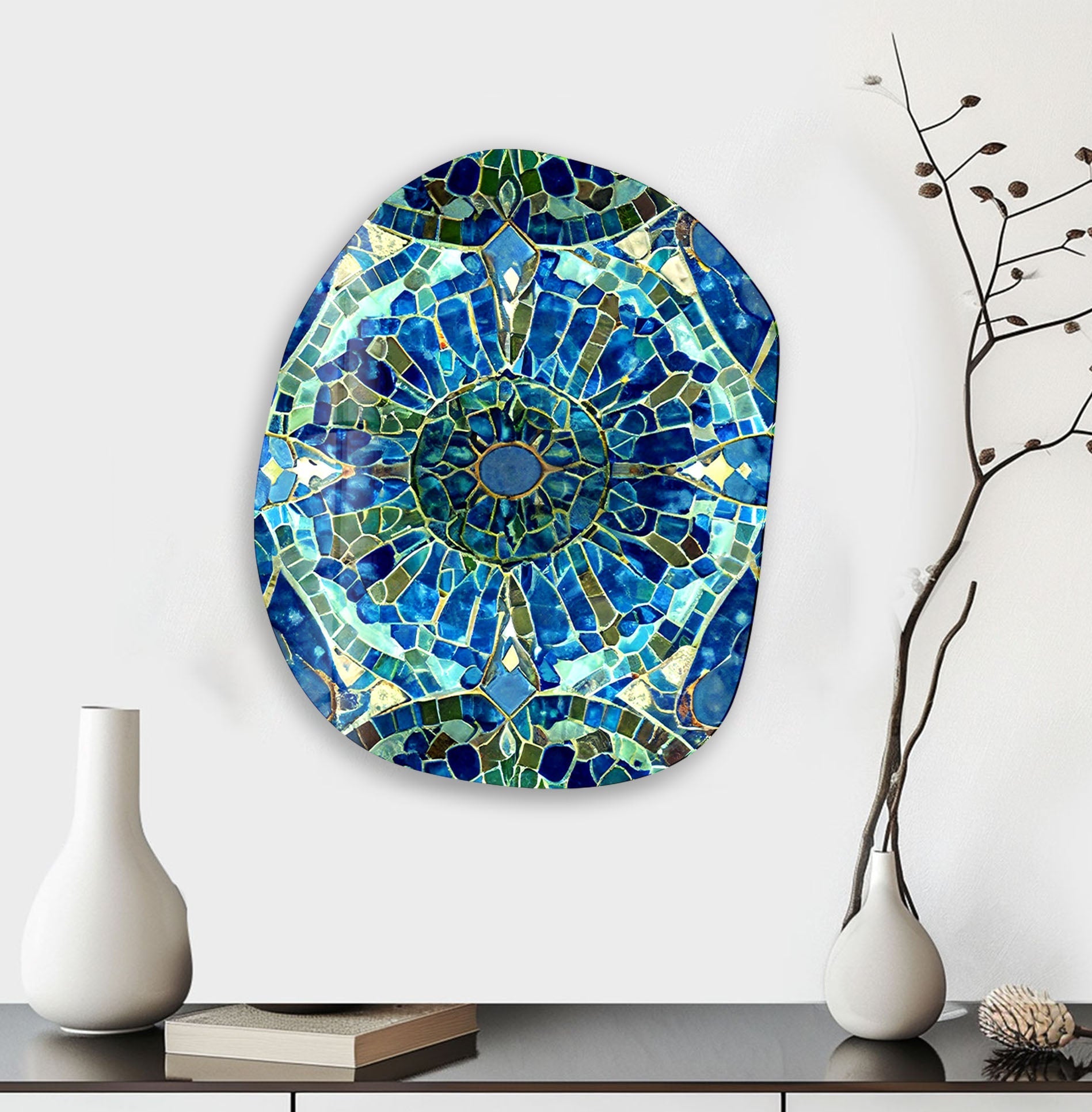 Blue Stained Glass Wall Art - Handcrafted Printing Decor for Home & Office - Perfect for Living Room, Bedroom, and Gift Giving