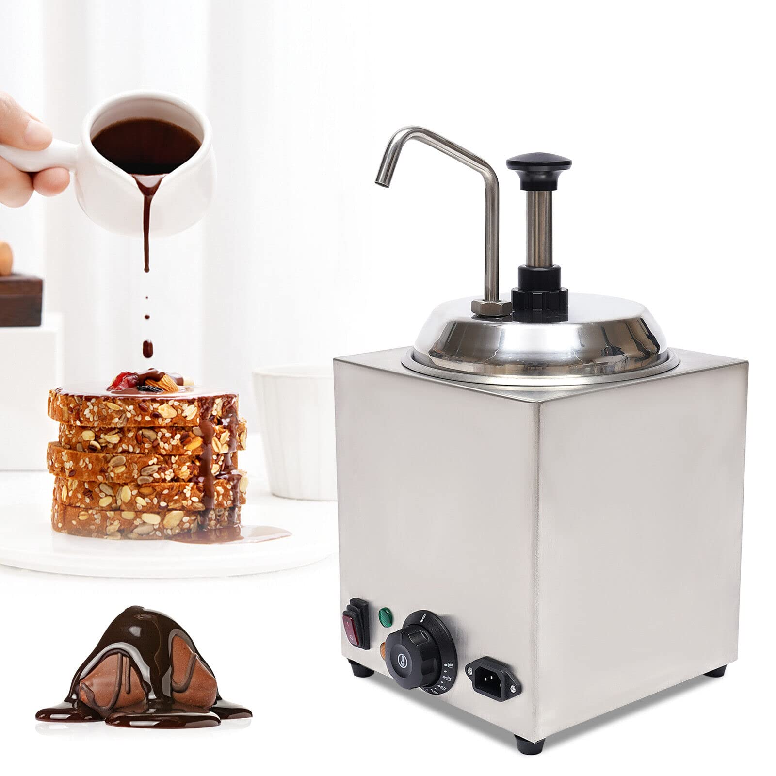 650W Electric Cheese Dispenser with Pump - 2.6Qt Stainless Steel Nacho Cheese Warmer & Hot Fudge Caramel Butter Dispenser - Perfect for Movie Nights, Parties & Restaurant Serving