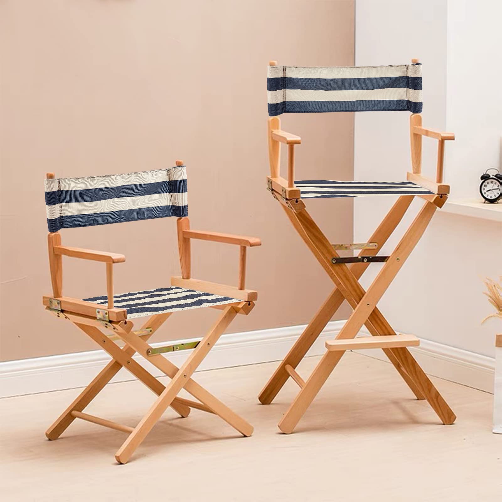 AHANDMAKER 1 Set Striped Canvas Replacement Cover for Directors Chair with Wood Stick - Durable Fabric Chair Cover Kit for Home, Outdoor, Film Set, and Theater Use