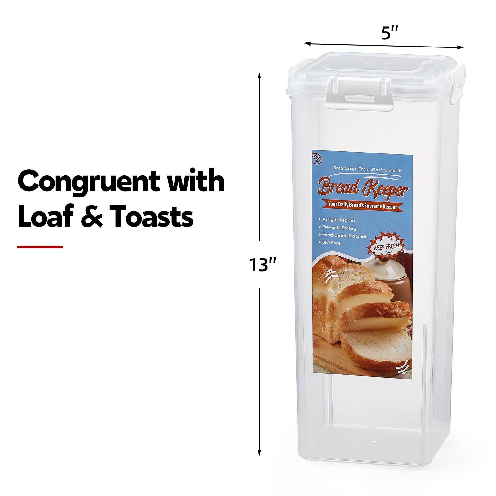 AOZITA 2-Pack Airtight Bread Storage Containers with White Lids - Plastic Sandwich & Loaf Bread Keepers for Freshness - Perfect for Kitchen Countertop, Pantry Organization & Bakery Storage