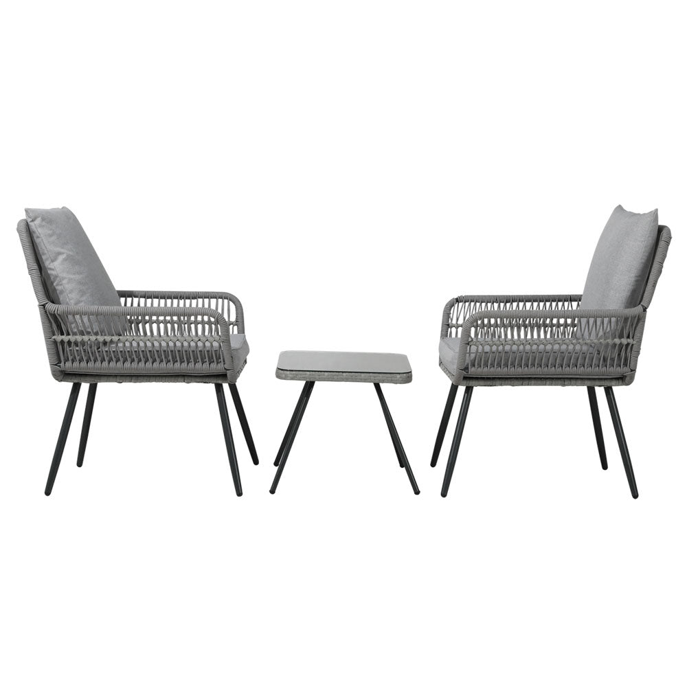 3-Piece Outdoor Bistro Set - Patio Dining Chairs & Table in Grey - Perfect for Garden, Balcony, and Backyard Relaxation