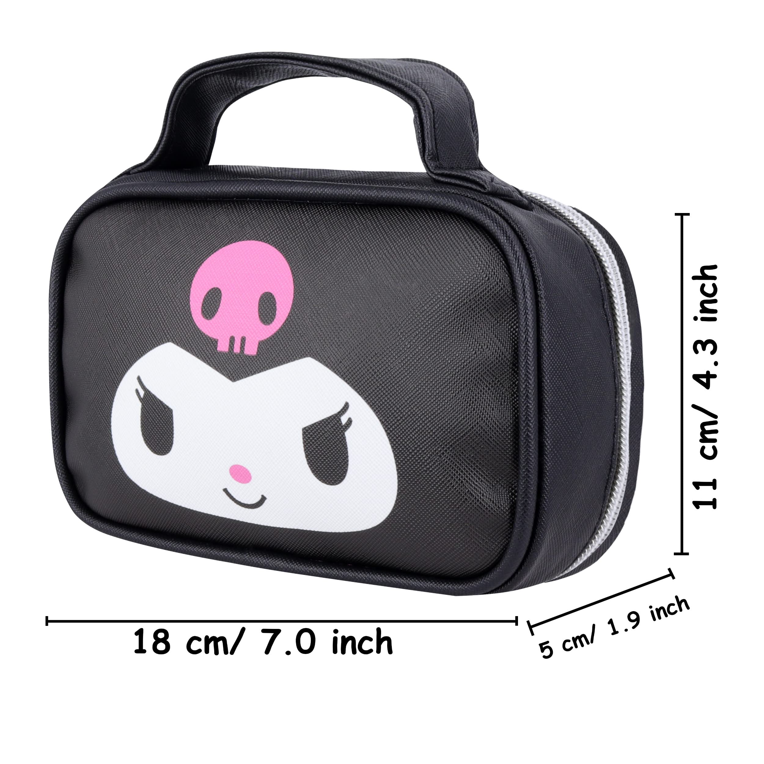 Kuromi Anime Makeup Bag - Waterproof Faux Leather Travel Cosmetic Case with Handle, Portable Zipper Pouch for Women & Girls | Perfect for Travel, Gym, School & Daily Use