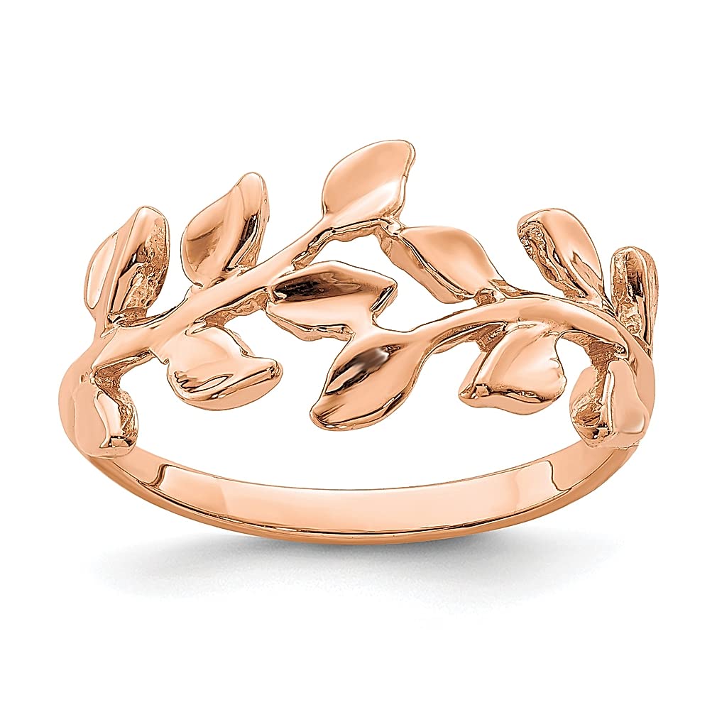 14K Rose Gold Leaf Band Ring for Women - Size 7.00 Floral Wedding Engagement Promise Ring - Perfect Gift for Her, Anniversary, Birthday & Special Occasions
