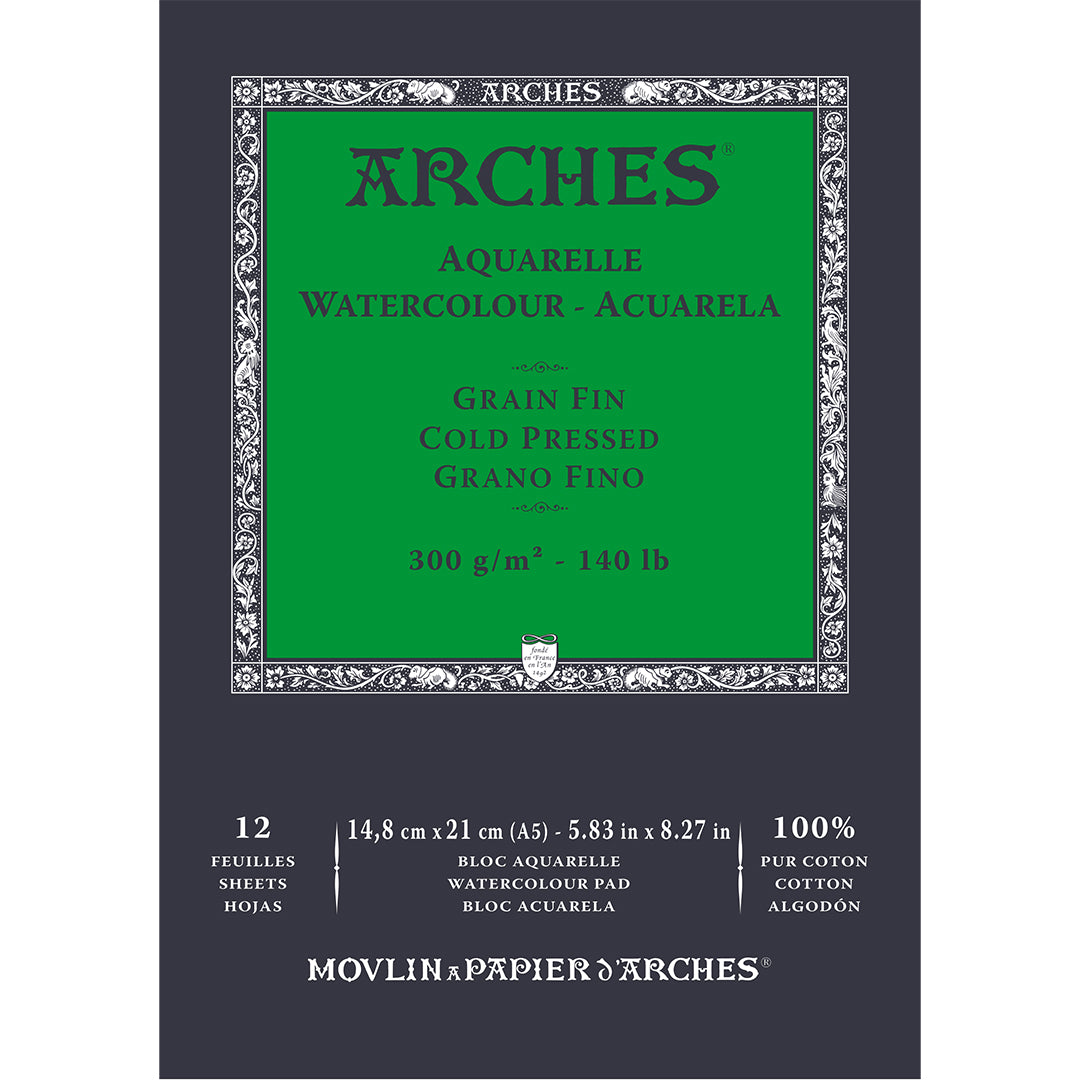 Arches Aquarelle Cold Pressed Watercolor Paper Pad 14.8 x 21 Inches (37x53cm) - Natural White - Perfect for Professional Artists & Watercolor Painting