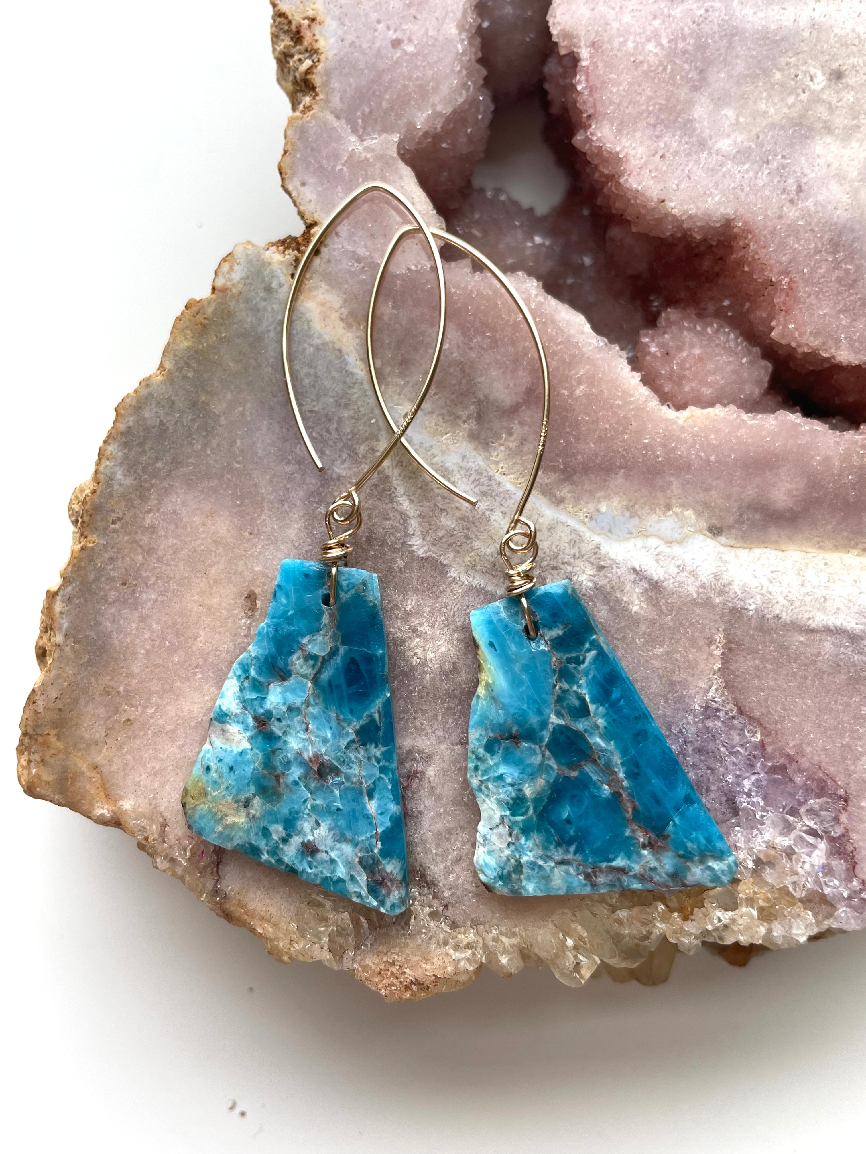 Blue Apatite Statement Earrings - Gold Filled Dangle Earrings for Women | Elegant Jewelry for Parties, Weddings & Special Occasions